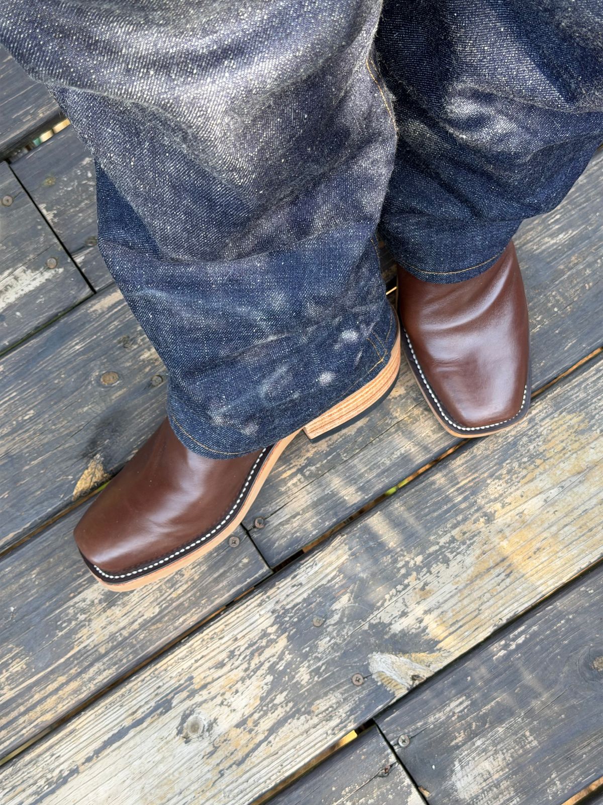 Photo by BigDawg308 on June 24, 2026 of the Olathe Boot Company Cutter Toe in Maryam Vachetta Walnut Horsebutt.