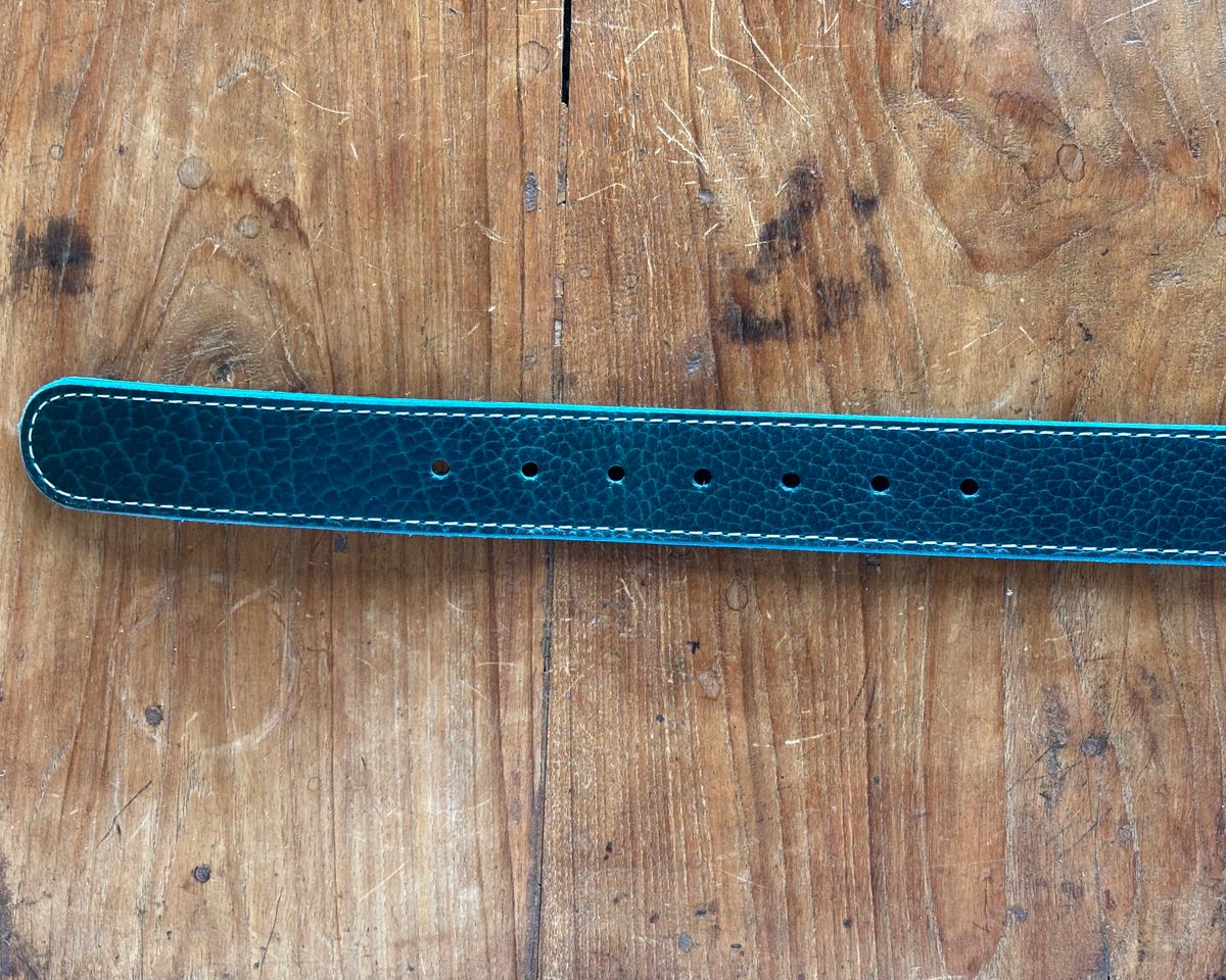 Photo by ThatShowroomGuy on October 2, 2025 of the Nicks Heritage Belt in Turquoise Shrunken Bison.