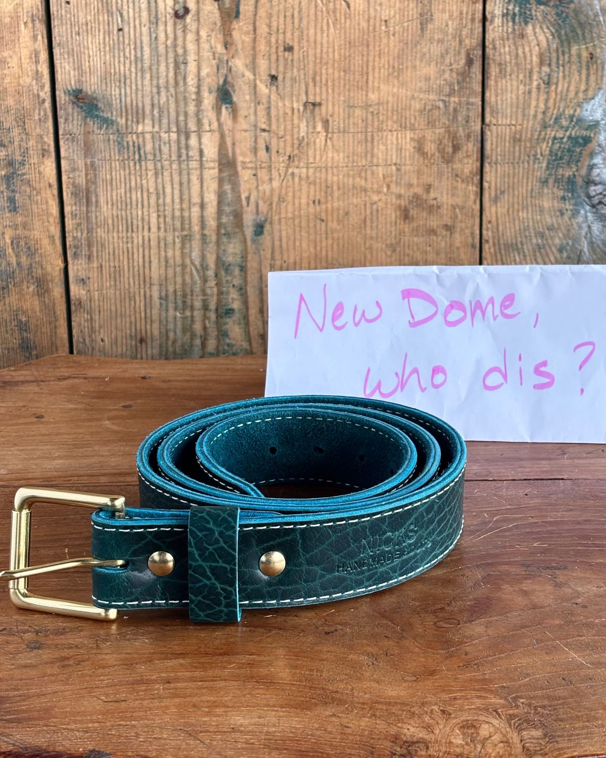 Photo by ThatShowroomGuy on October 2, 2025 of the Nicks Heritage Belt in Turquoise Shrunken Bison.
