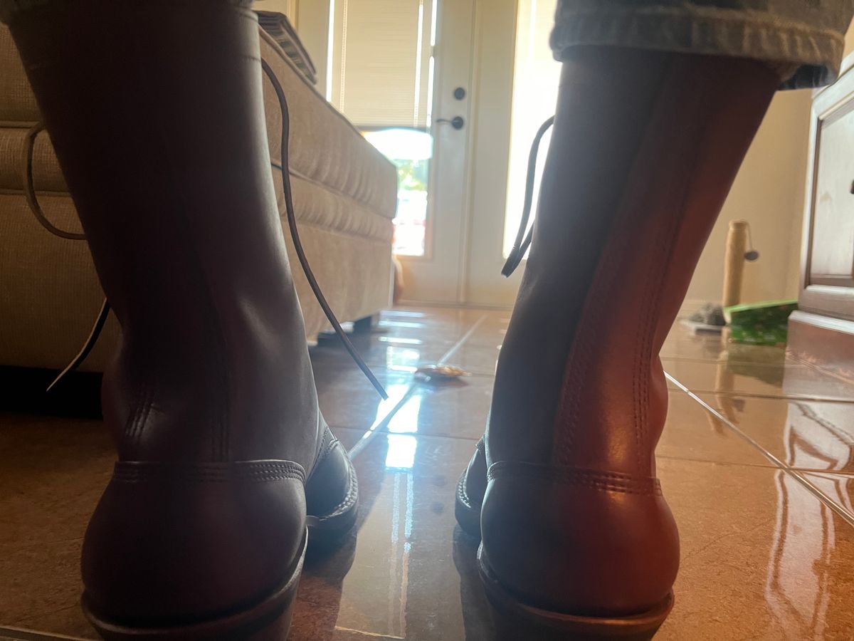 Photo by alex43366 on October 1, 2025 of the White's Packer Pointed Toe in Seidel Red Dog Oil Tan.