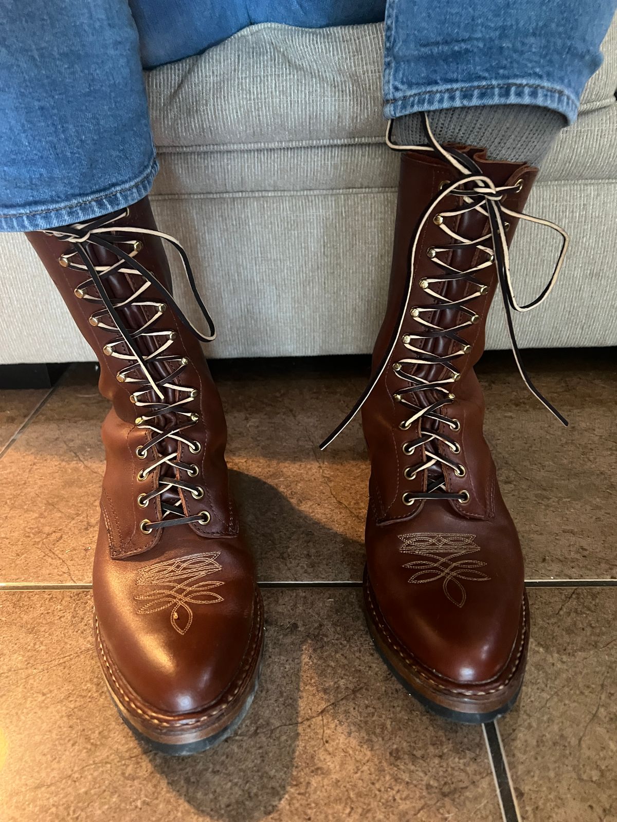 Photo by alex43366 on October 1, 2025 of the White's Packer Pointed Toe in Seidel Red Dog Oil Tan.