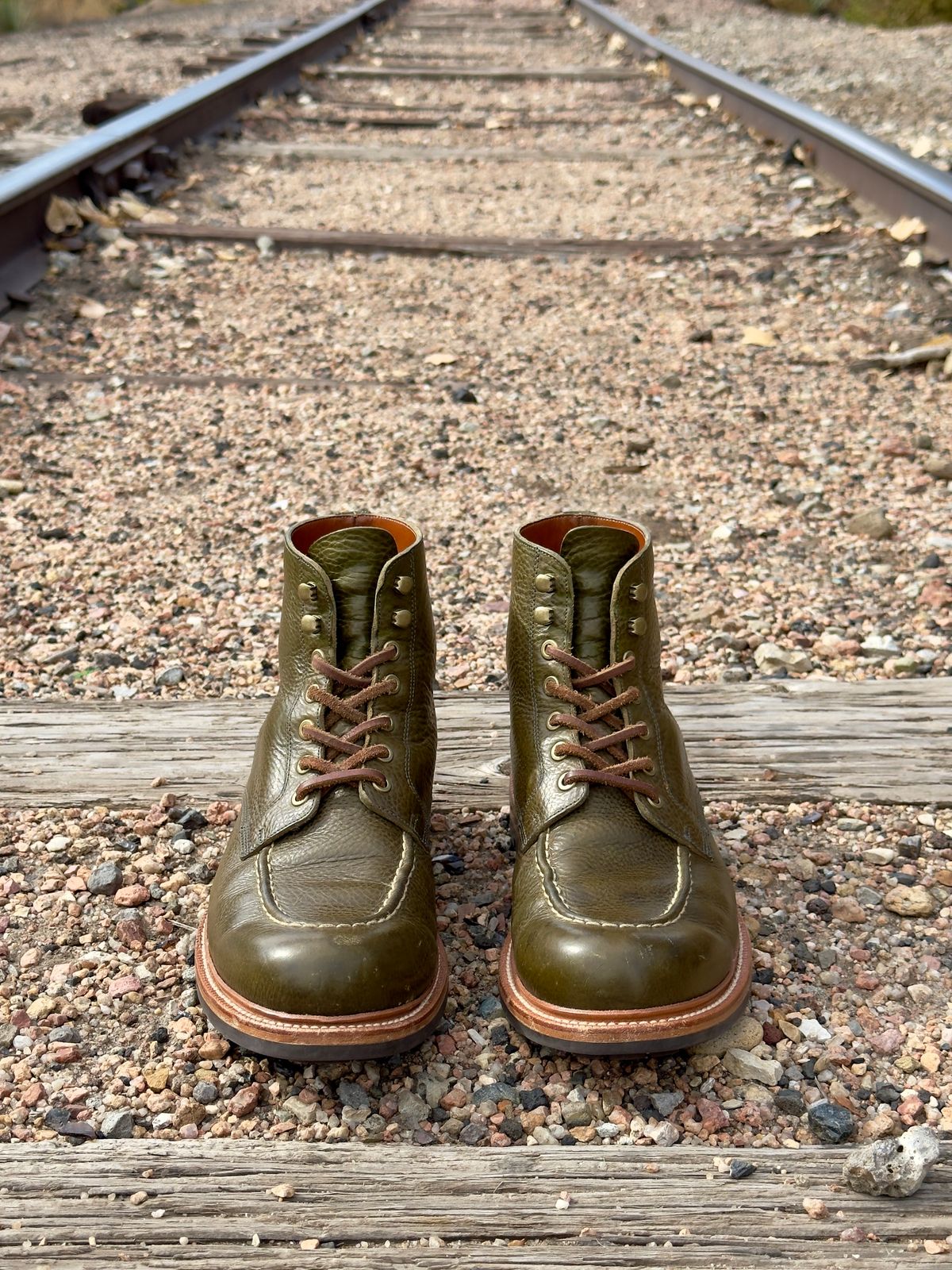 Photo by EarthToneDaddy on November 4, 2025 of the Grant Stone Brass Boot in Badalassi Carlo Oliva Minerva Box.