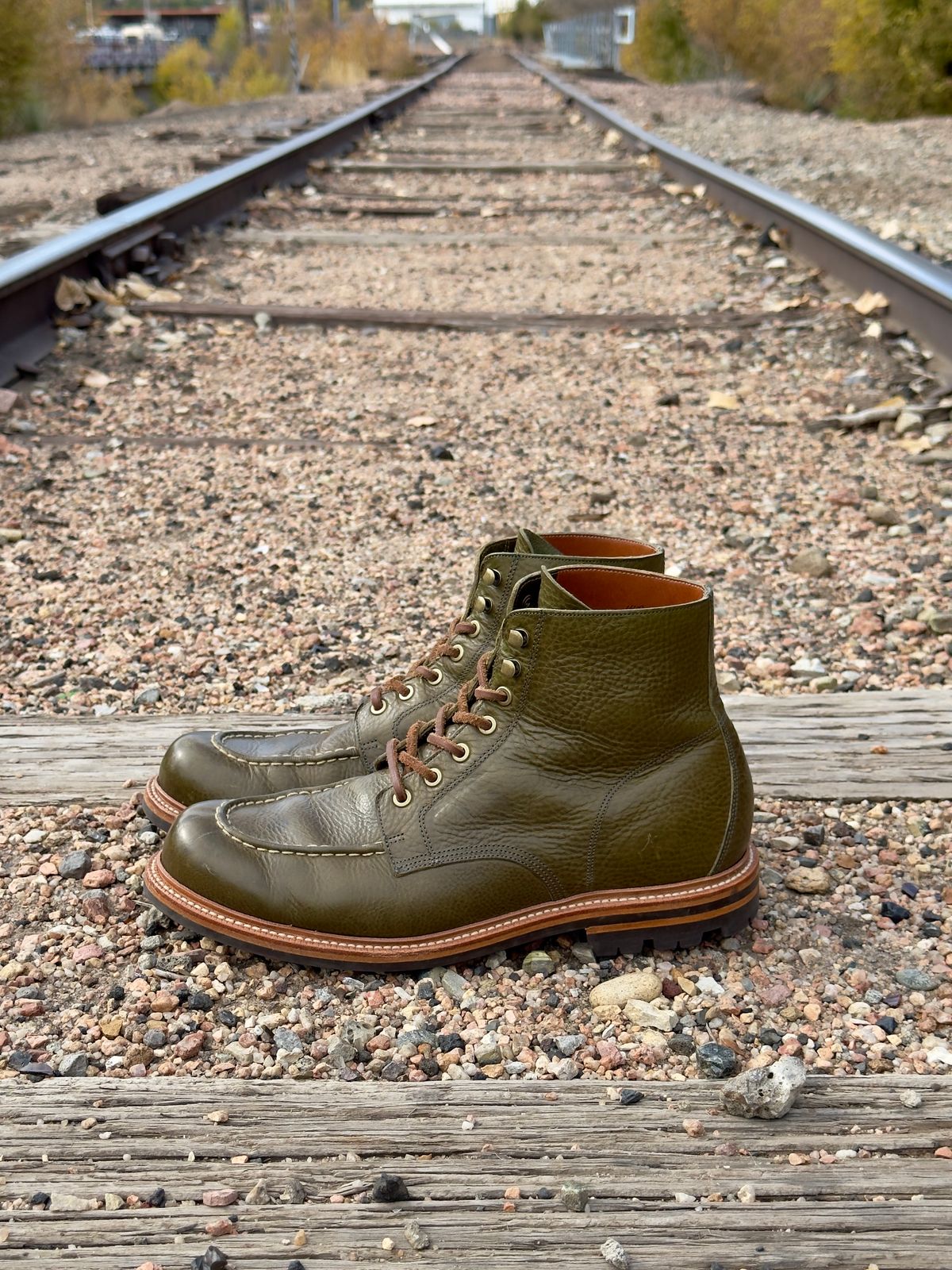 Photo by EarthToneDaddy on November 4, 2025 of the Grant Stone Brass Boot in Badalassi Carlo Oliva Minerva Box.