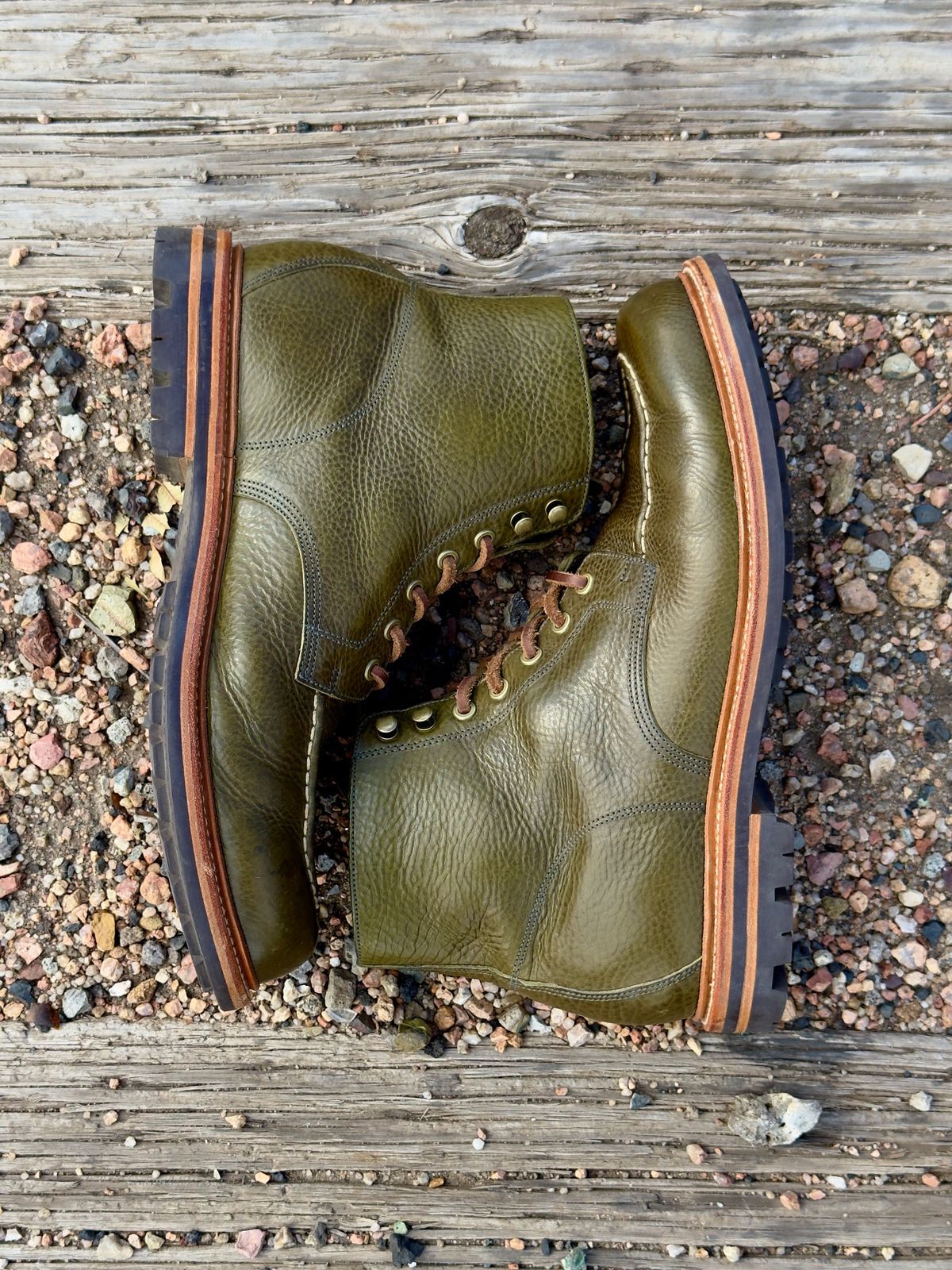 Photo by EarthToneDaddy on November 4, 2025 of the Grant Stone Brass Boot in Badalassi Carlo Oliva Minerva Box.