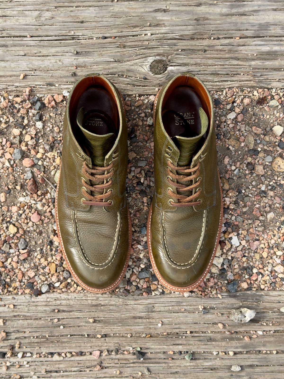 Photo by EarthToneDaddy on November 4, 2025 of the Grant Stone Brass Boot in Badalassi Carlo Oliva Minerva Box.