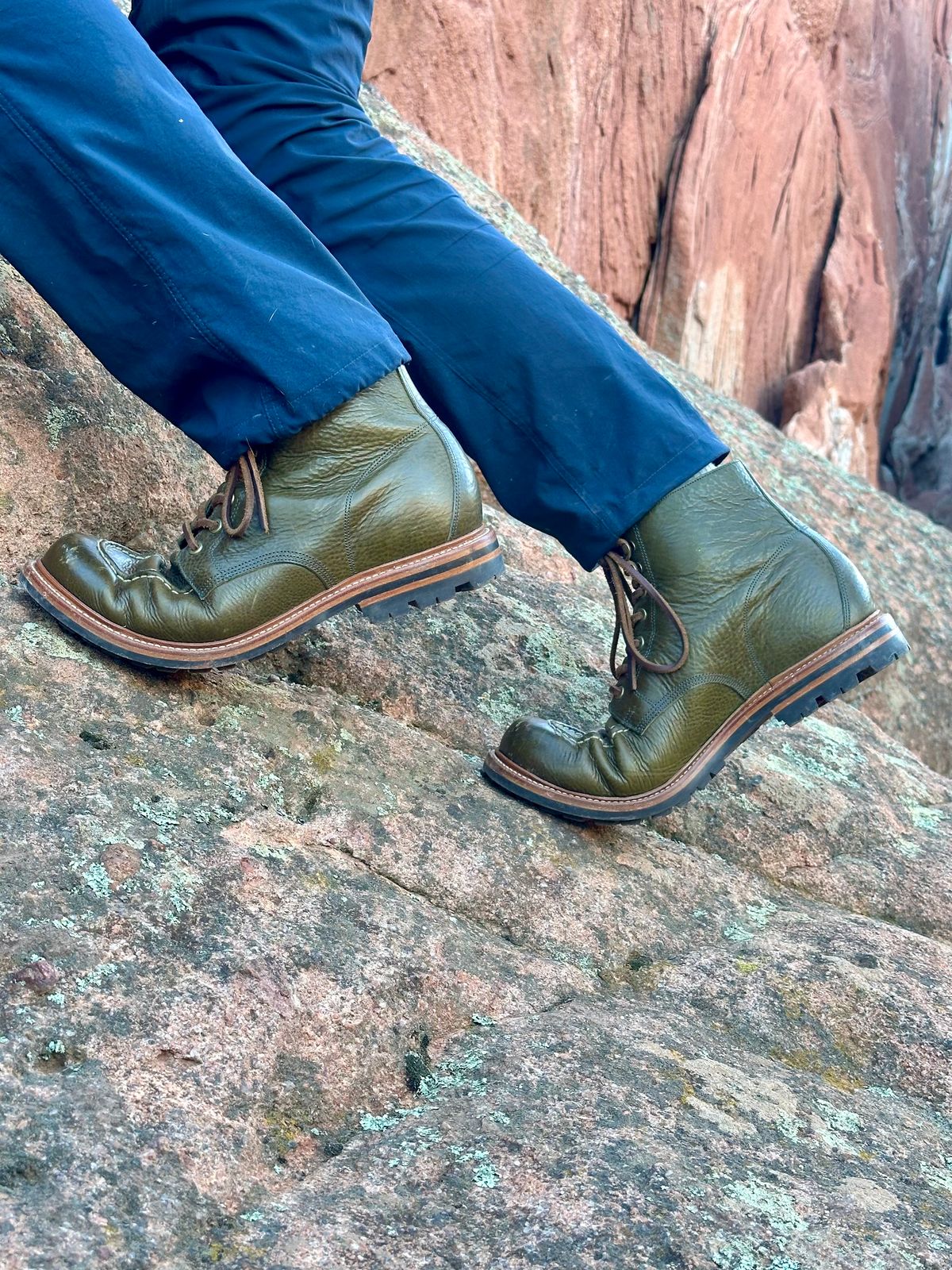 Photo by EarthToneDaddy on December 1, 2025 of the Grant Stone Brass Boot in Badalassi Carlo Oliva Minerva Box.