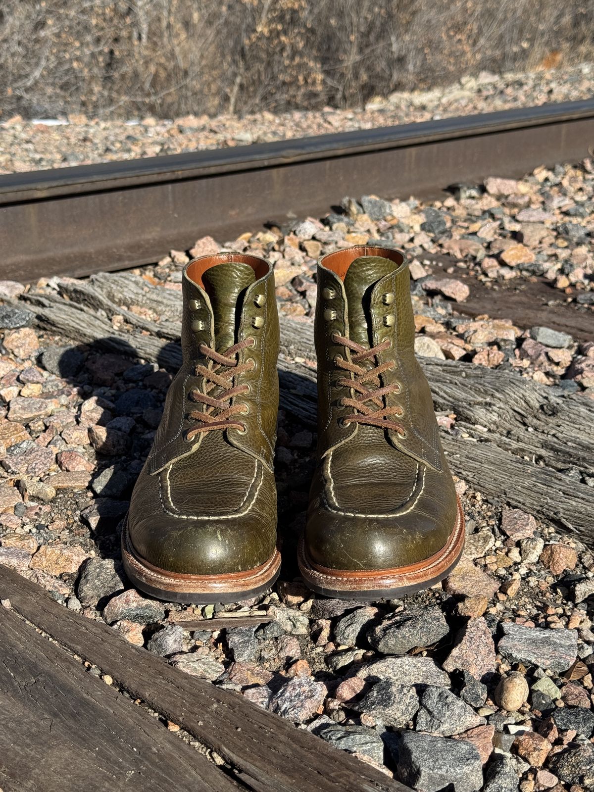 Photo by EarthToneDaddy on December 2, 2025 of the Grant Stone Brass Boot in Badalassi Carlo Oliva Minerva Box.