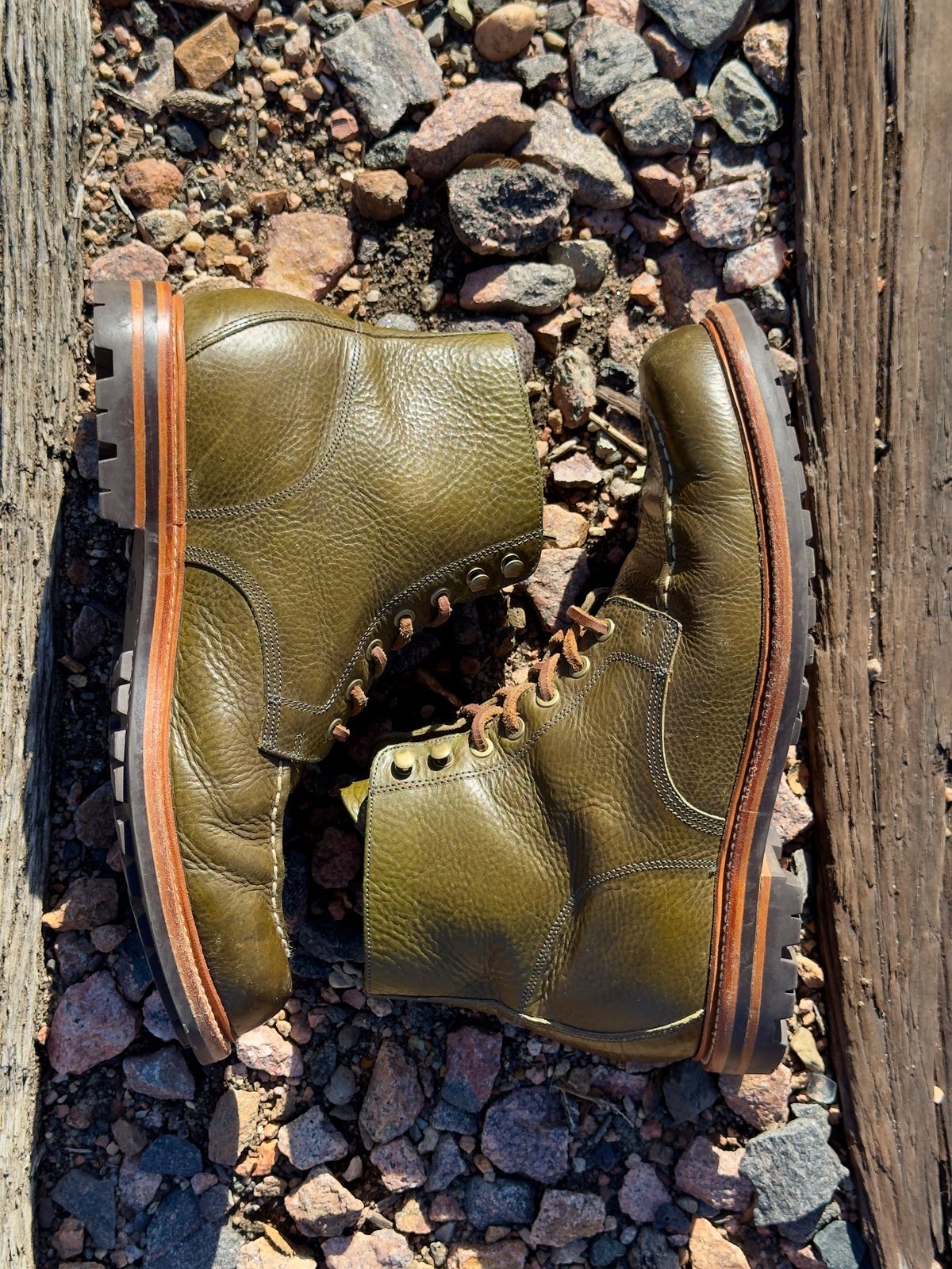 Photo by EarthToneDaddy on December 2, 2025 of the Grant Stone Brass Boot in Badalassi Carlo Oliva Minerva Box.