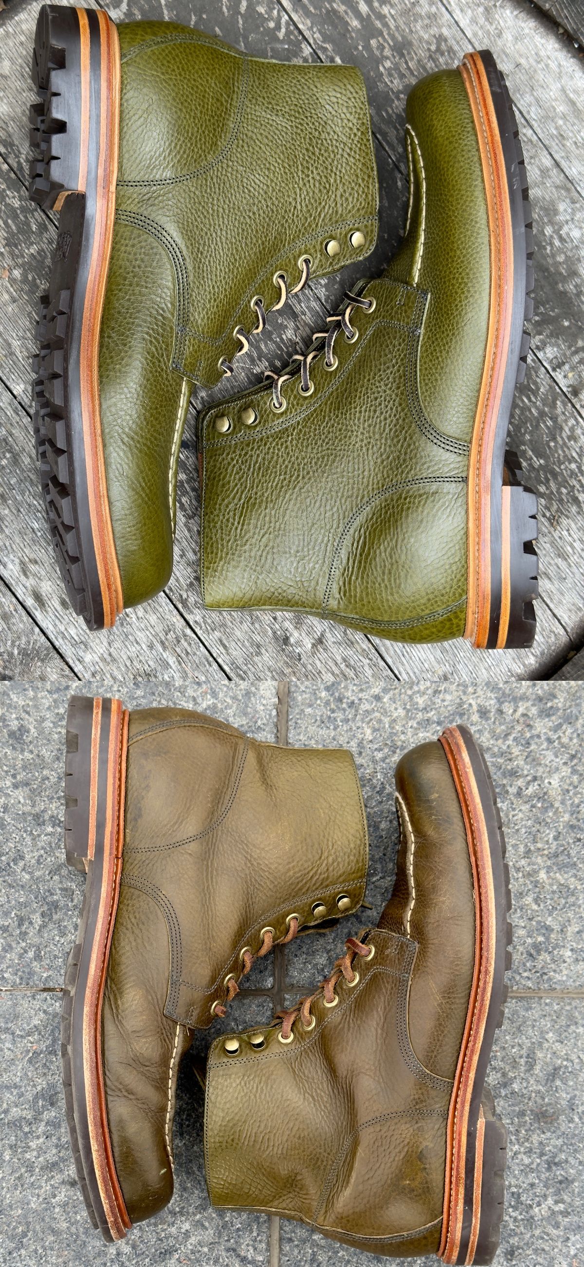 Photo by EarthToneDaddy on January 6, 2026 of the Grant Stone Brass Boot in Badalassi Carlo Oliva Minerva Box.