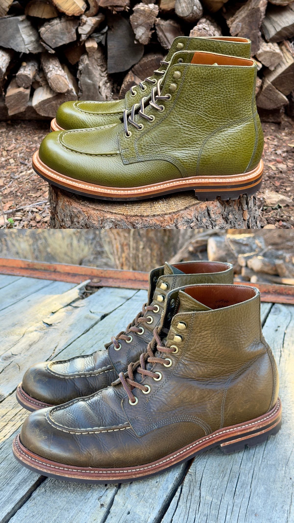 Photo by EarthToneDaddy on February 2, 2026 of the Grant Stone Brass Boot in Badalassi Carlo Oliva Minerva Box.