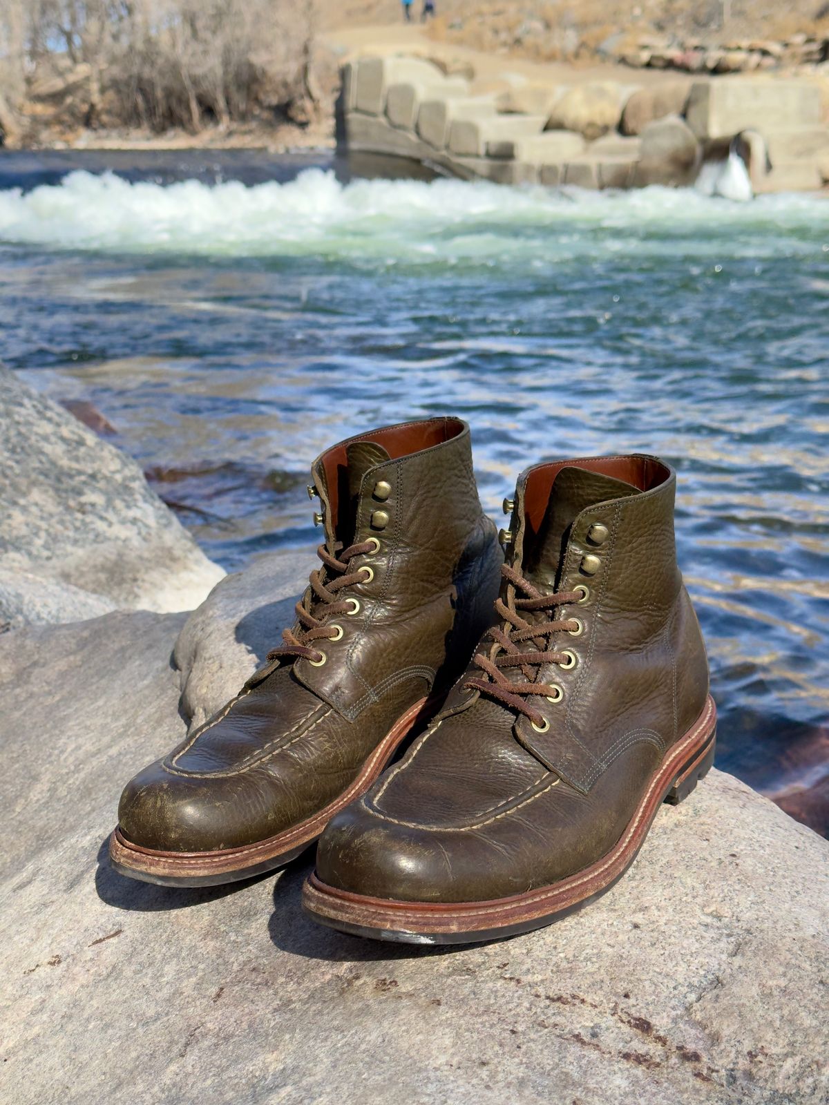 Photo by EarthToneDaddy on February 22, 2026 of the Grant Stone Brass Boot in Badalassi Carlo Oliva Minerva Box.