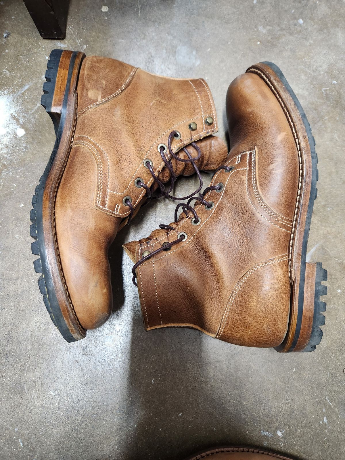Photo by davidsgarage1972 on December 5, 2025 of the Truman Boot Co. 79 Last in British Tan Grizzly.