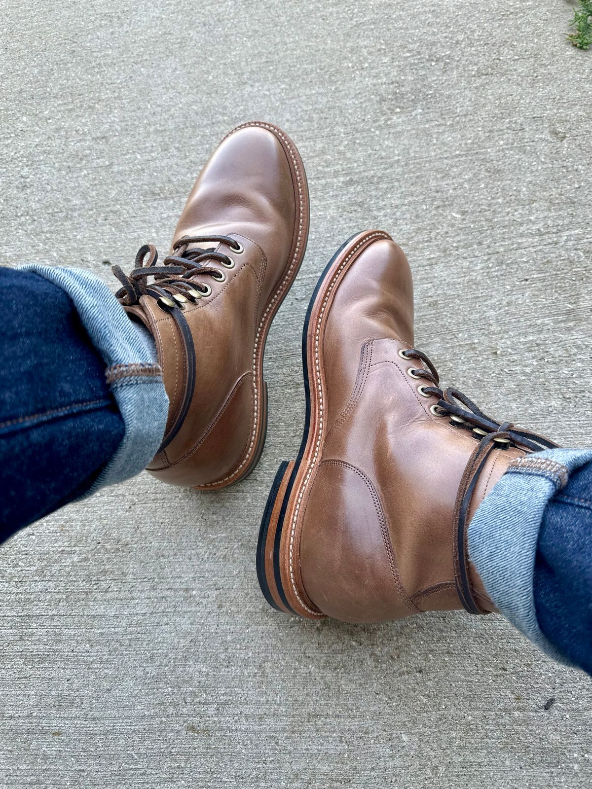 Photo by bboi0813 on May 9, 2025 of the Grant Stone Diesel Boot in Horween Dune Chromexcel.