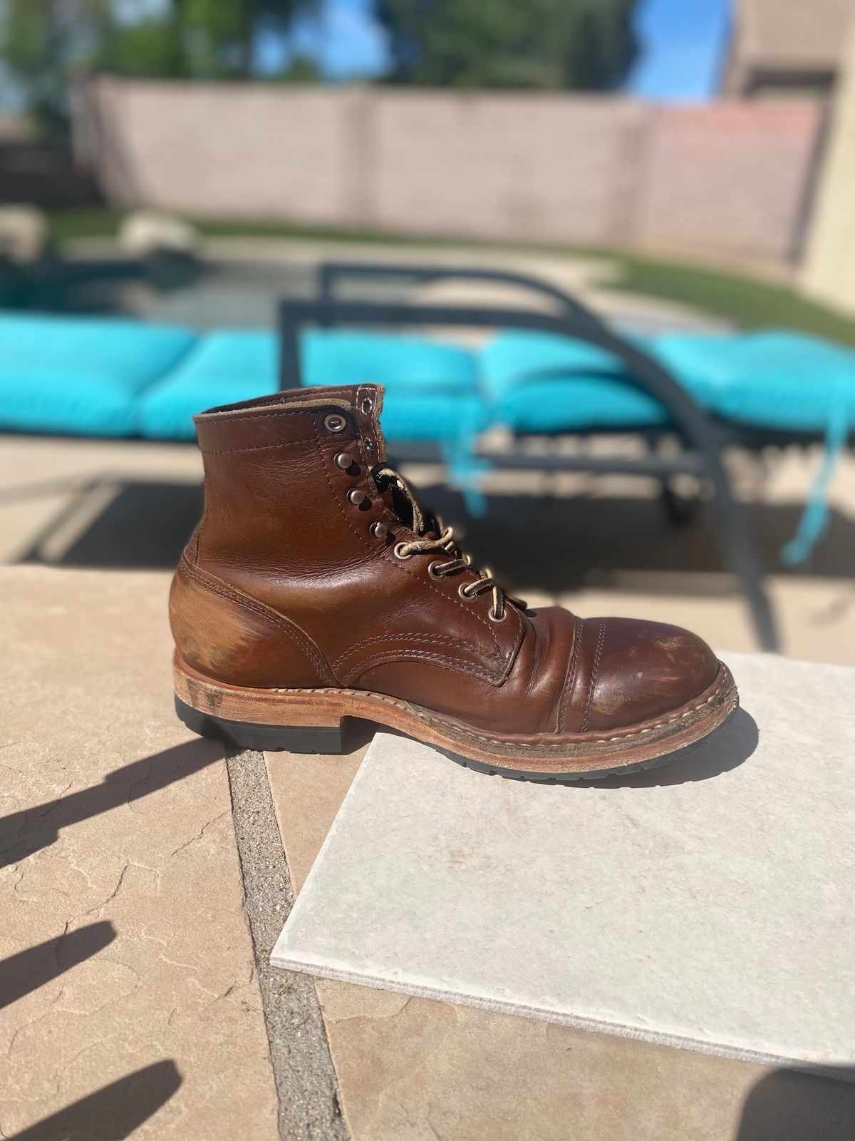 Photo by Jonny.Leih on April 4, 2026 of the White's MP-Sherman Toe Cap in Horween British Tan Chromexcel.