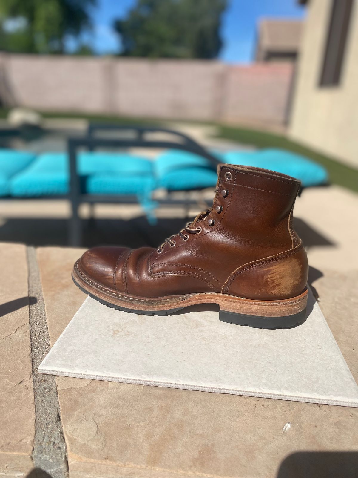 Photo by Jonny.Leih on April 4, 2026 of the White's MP-Sherman Toe Cap in Horween British Tan Chromexcel.