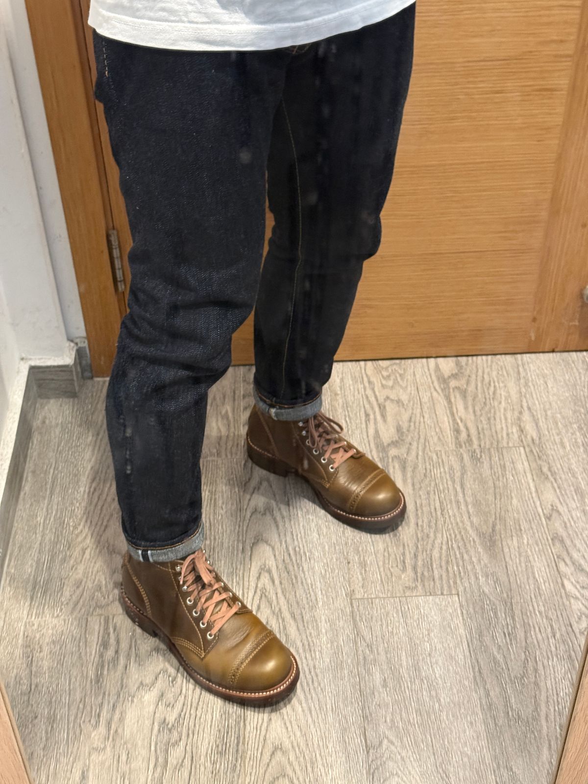 Photo by hype.inu on March 11, 2025 of the John Lofgren Combat Boots in Horween Dark Olive Chromexcel.