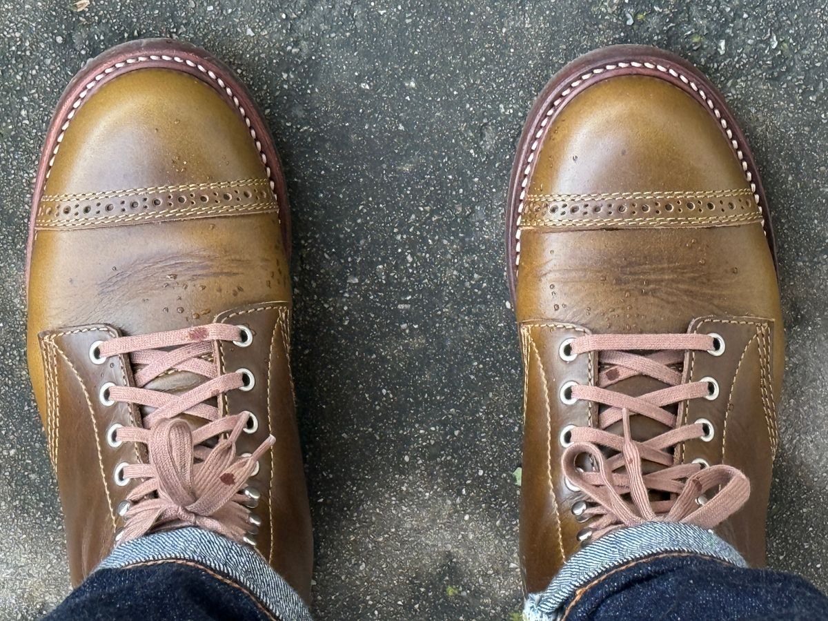 Photo by hype.inu on March 24, 2025 of the John Lofgren Combat Boots in Horween Dark Olive Chromexcel.