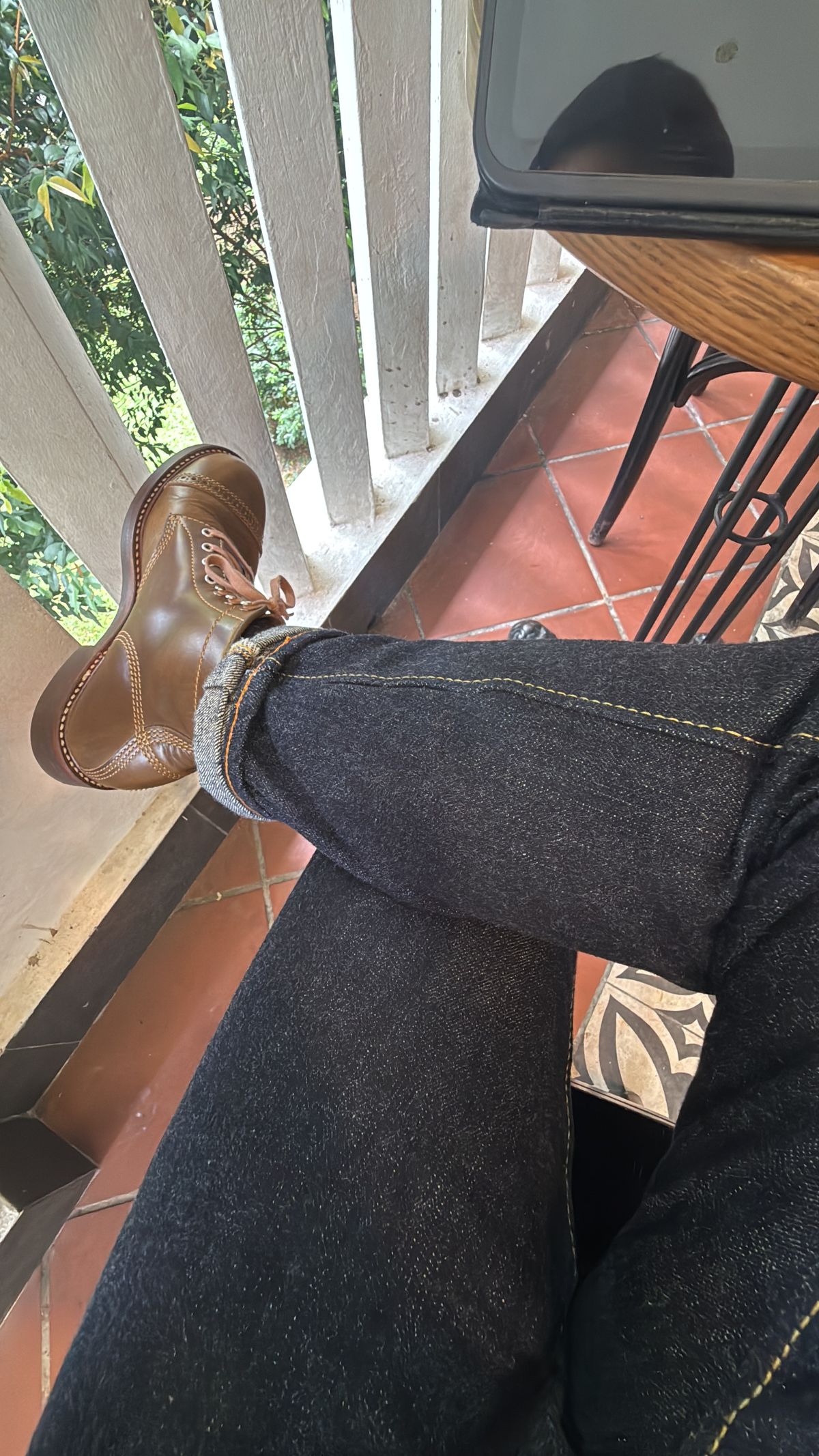 Photo by hype.inu on March 29, 2025 of the John Lofgren Combat Boots in Horween Dark Olive Chromexcel.