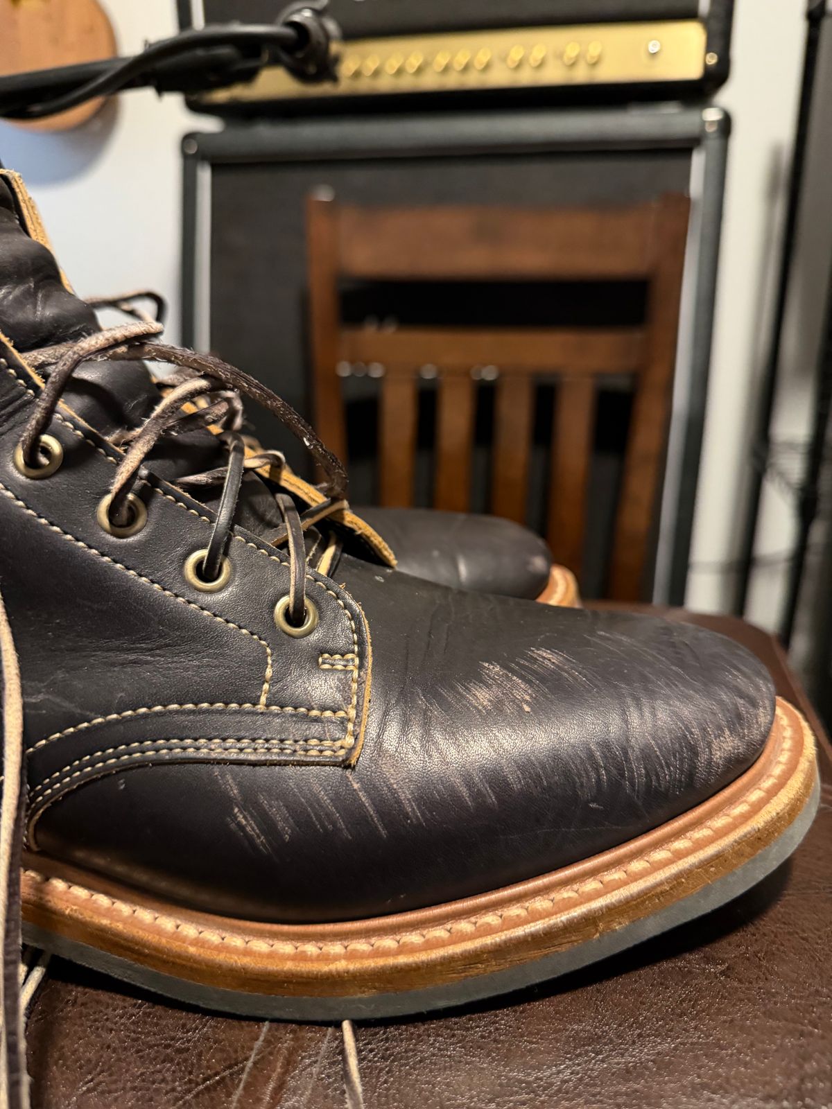 Photo by TheRuggedRounder on October 8, 2025 of the Truman Plain Toe Boot in Black Teacore.