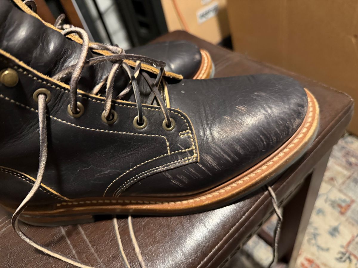 Photo by TheRuggedRounder on October 8, 2025 of the Truman Plain Toe Boot in Black Teacore.