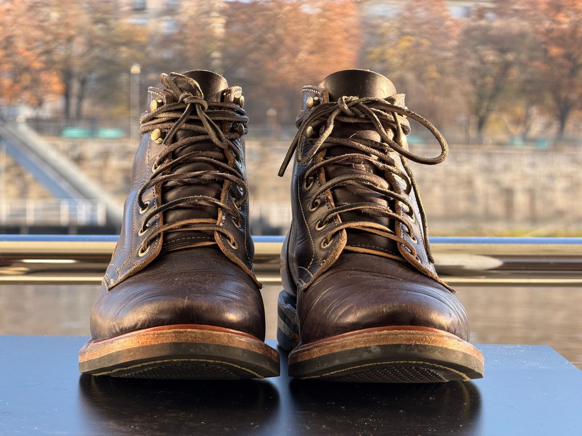 Photo by TheRuggedRounder on November 28, 2025 of the Truman Plain Toe Boot in Black Teacore.