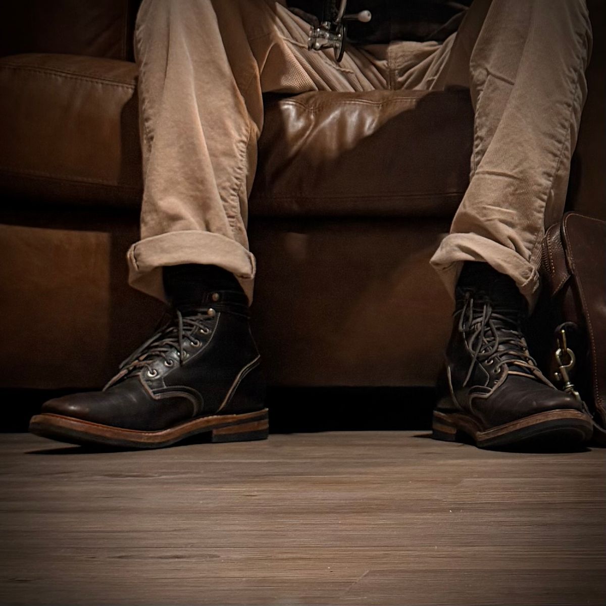 Photo by TheRuggedRounder on January 1, 2026 of the Truman Plain Toe Boot in Black Teacore.