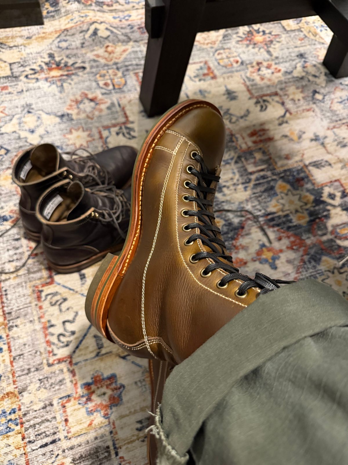 Photo by TheRuggedRounder on January 29, 2026 of the Willie's Handmade Boots Monkey Boot in Horween Dark Olive Chromexcel.