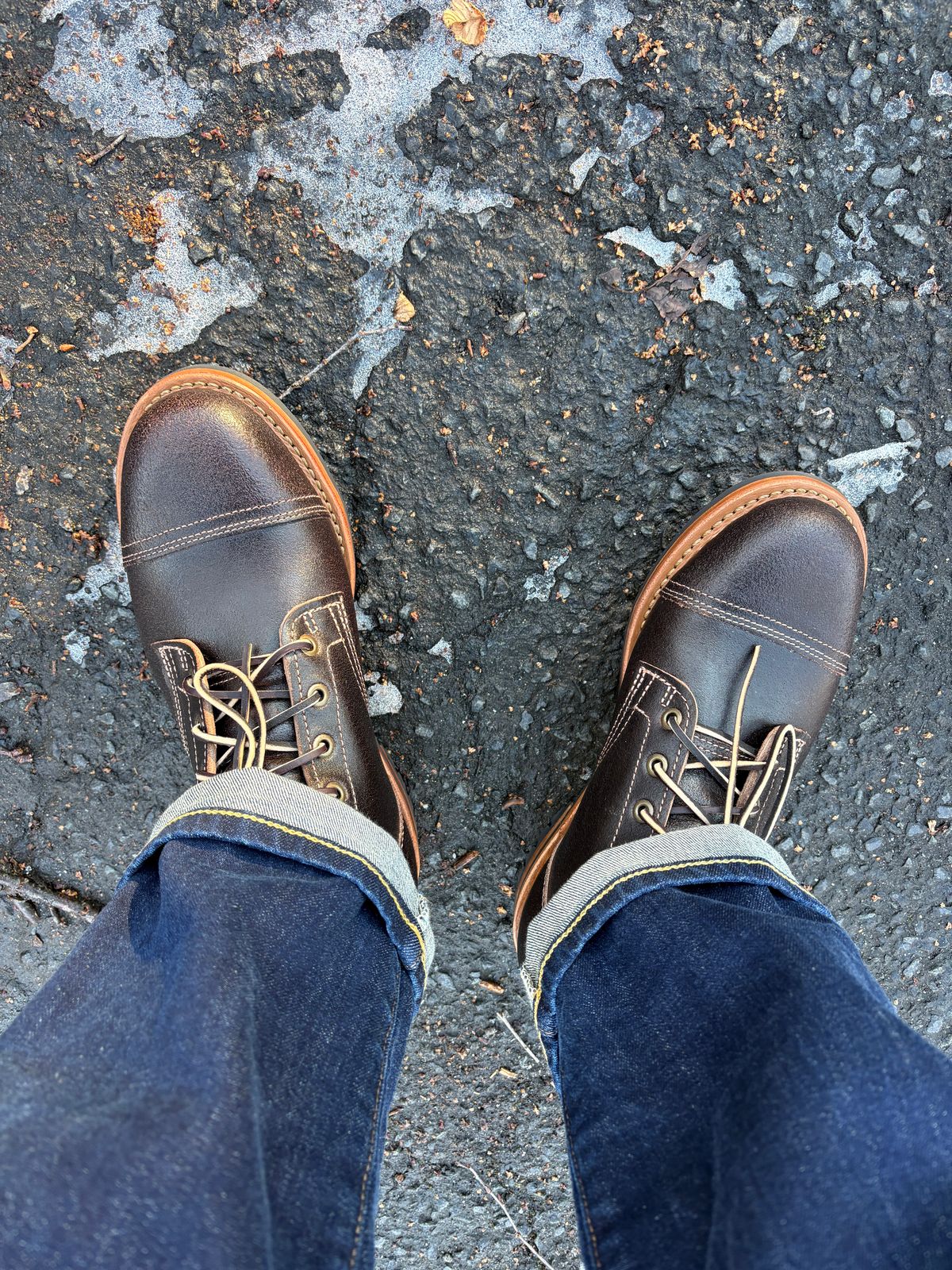 Photo by dfw on December 24, 2025 of the Truman Cap Toe Boot in Horween Java Waxed Flesh.