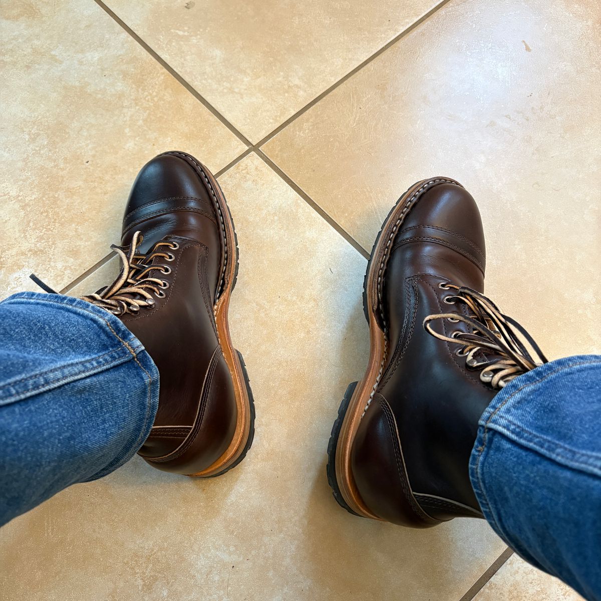 Photo by dfw on January 31, 2026 of the White's MP-Sherman Toe Cap in Horween Brown Chromexcel.