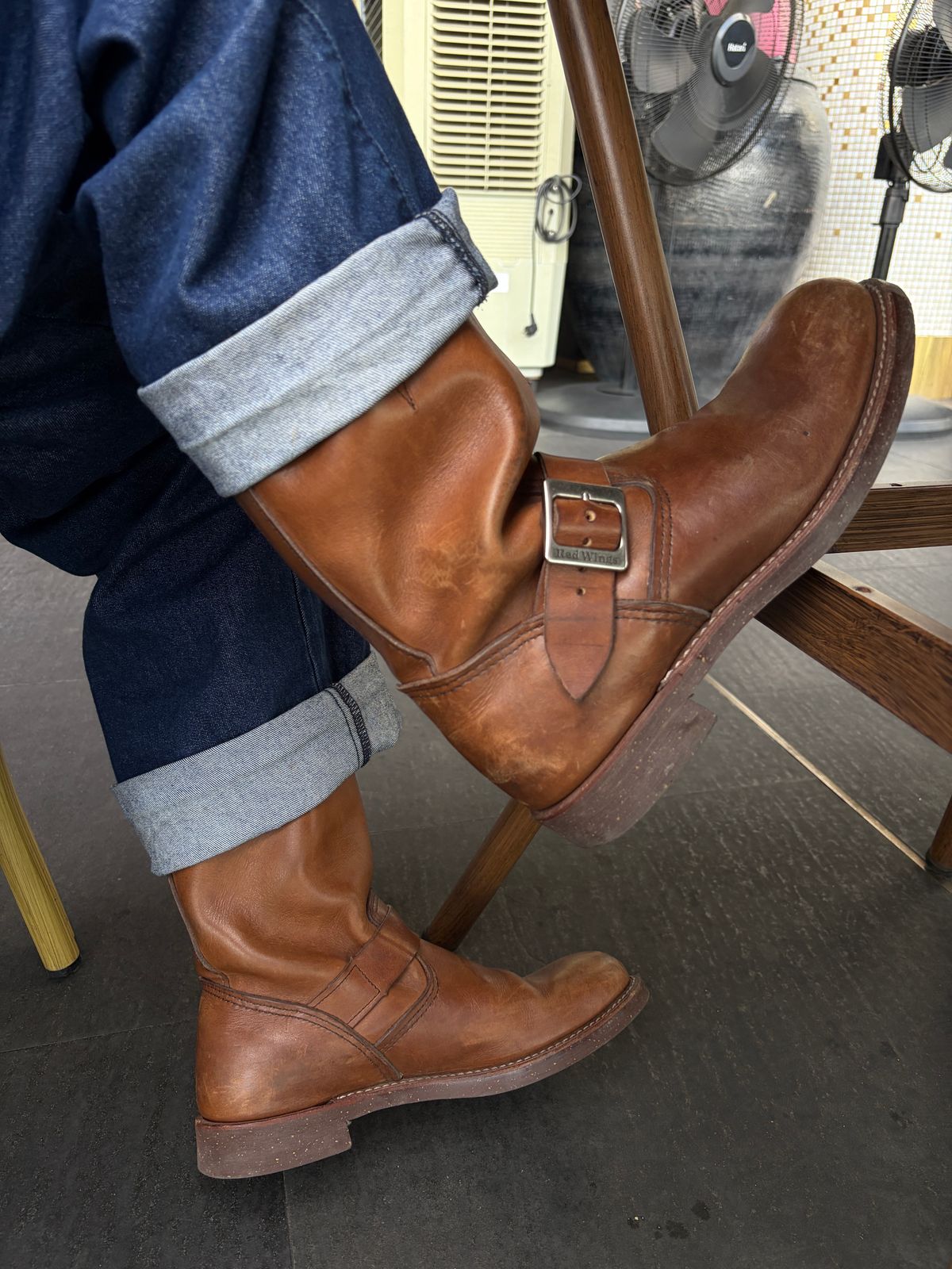 Photo by jen44 on January 3, 2026 of the Red Wing Engineer in S.B. Foot Amber Harness.