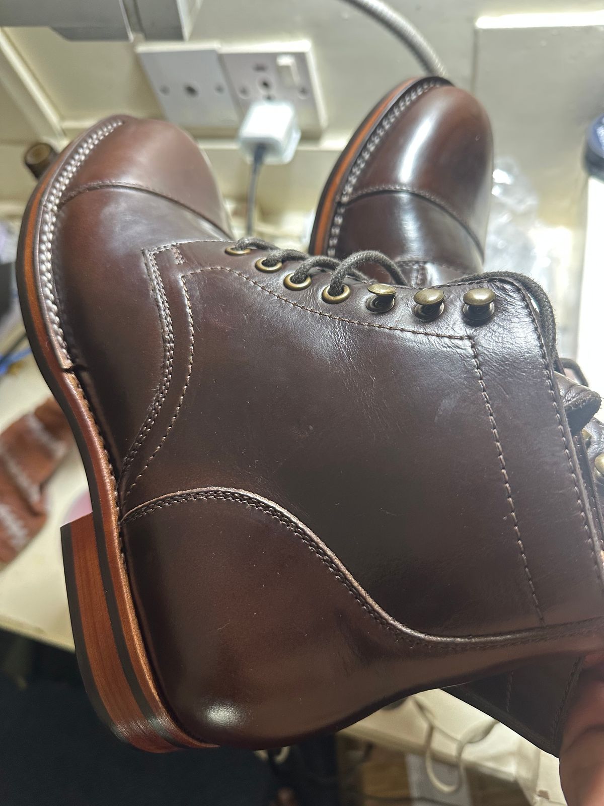 Photo by abhshkap on May 24, 2025 of the Blkbrd Shoemaker Luchador Custom in Horween Brown Chromexcel.