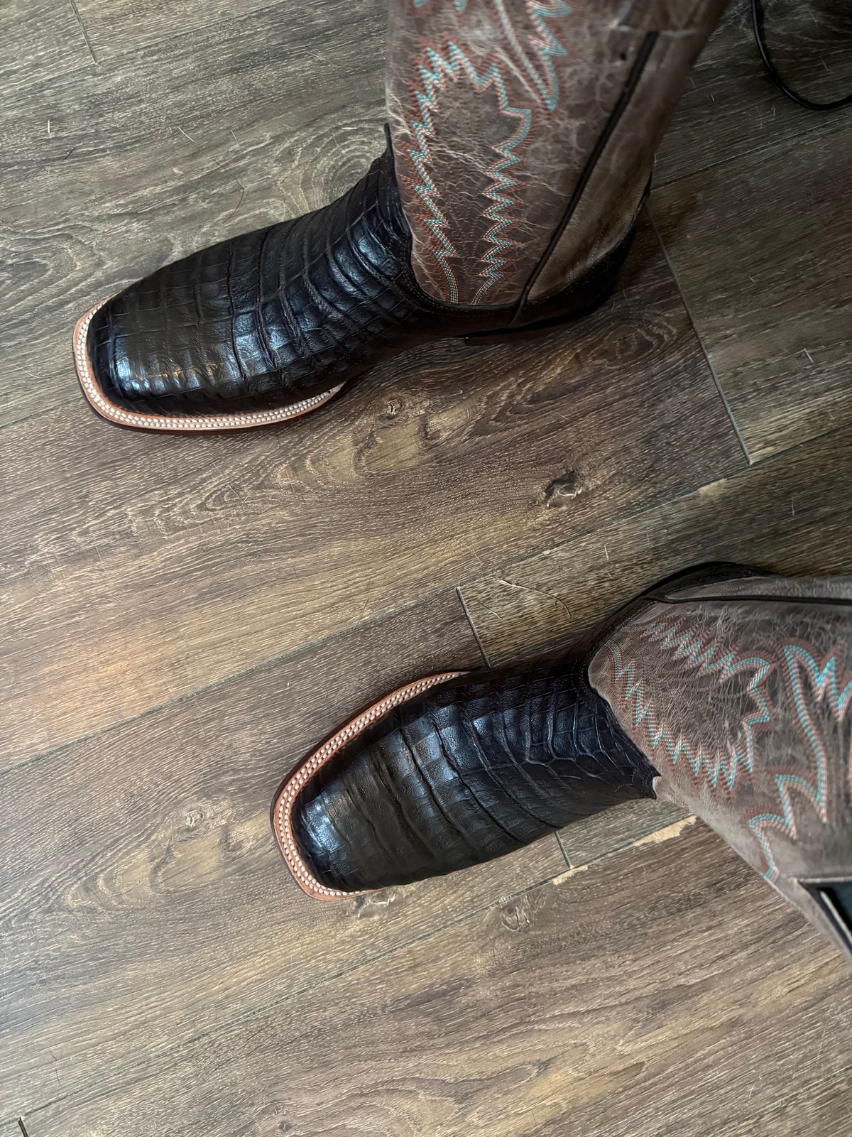 Photo by BigDawg308 on August 28, 2025 of the Lucchese Cowboy Boots in Lucchese / Chocolate Caiman Belly & Lucchese / Goat.