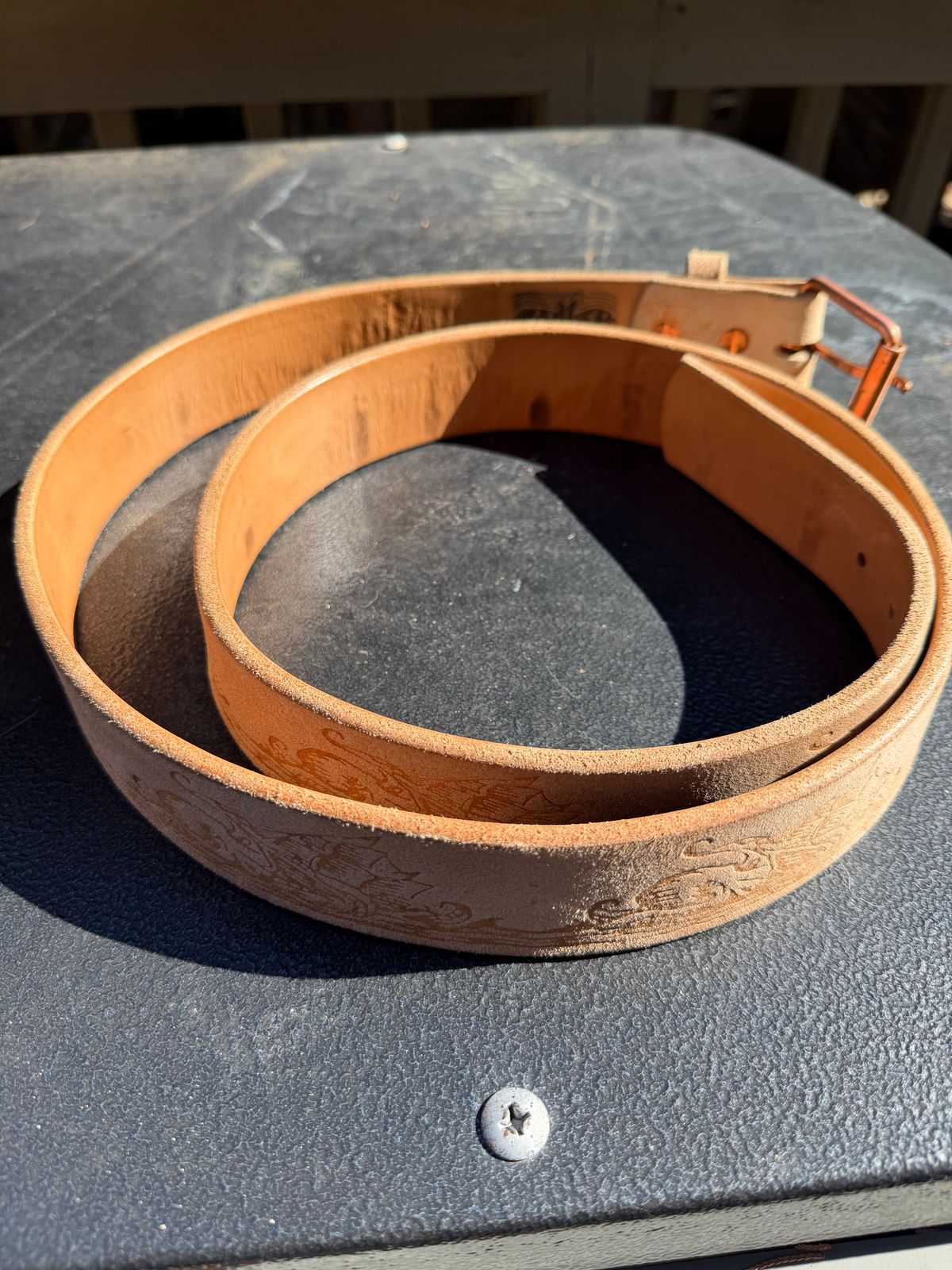 Photo by BigDawg308 on November 4, 2025 of the Harker Leatherworks Kraken Custom MTO in J&FJ Baker Natural Oak Bark Bridle Roughout.