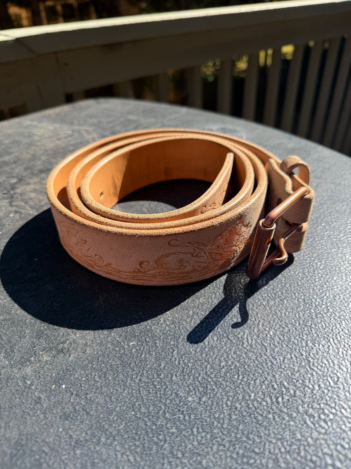 Photo by BigDawg308 on November 4, 2025 of the Harker Leatherworks Kraken Custom MTO in J&FJ Baker Natural Oak Bark Bridle Roughout.