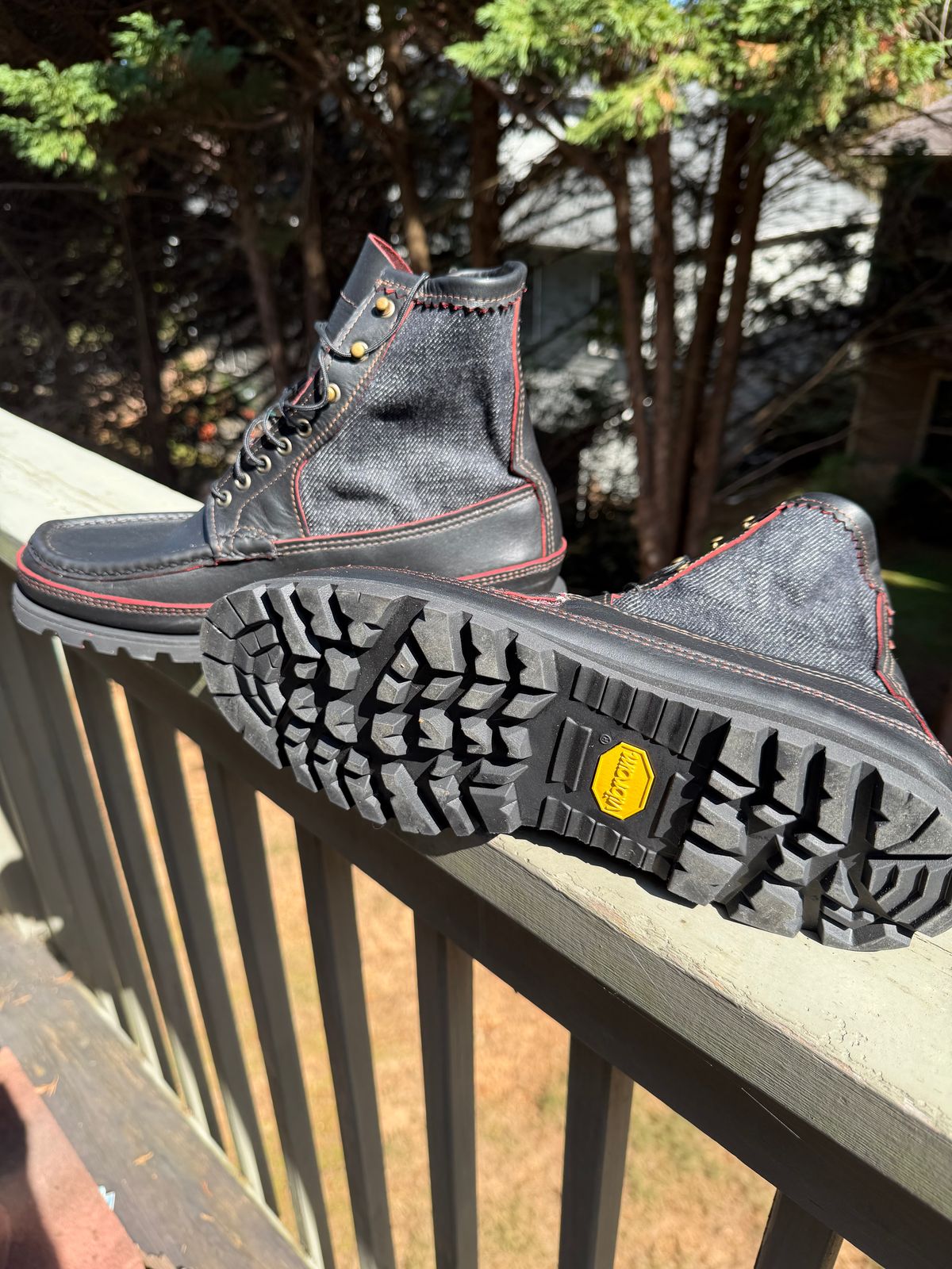 Photo by BigDawg308 on October 17, 2025 of the Russell Moccasin Co. Blood Hunter (Rose Anvil and Naked & Famous Collab) in Seidel Bloodcore Latigo & Naked & Famous Raw Denim.