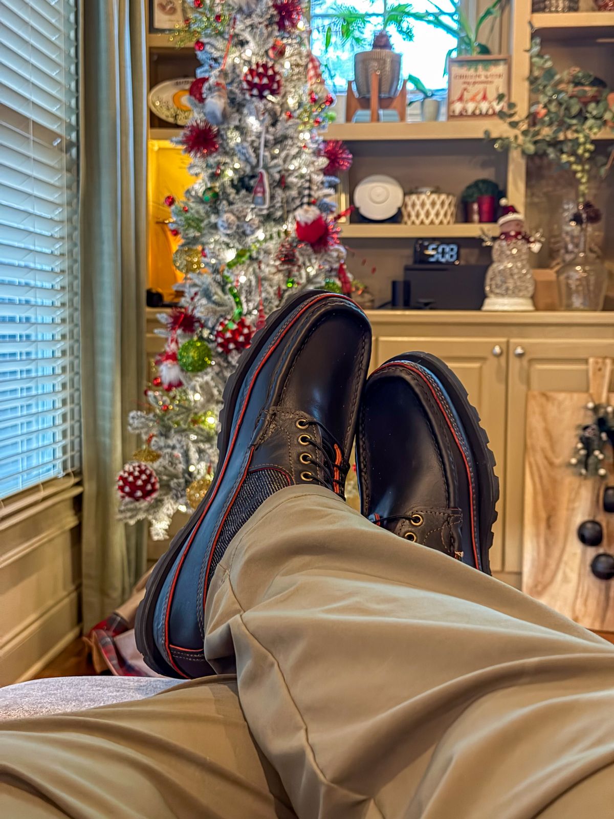 Photo by BigDawg308 on November 27, 2025 of the Russell Moccasin Co. Blood Hunter (Rose Anvil and Naked & Famous Collab) in Seidel Bloodcore Latigo & Naked & Famous Raw Denim.