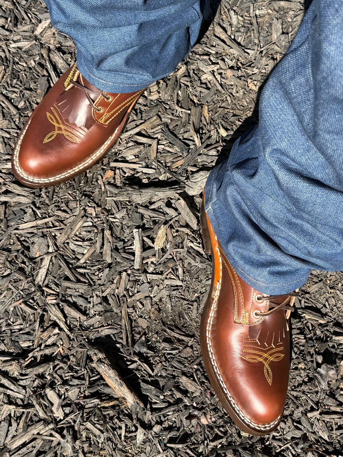 Photo by BigDawg308 on October 16, 2025 of the Frank's Boots Frontier Packer in Horween Timber Chromexcel.