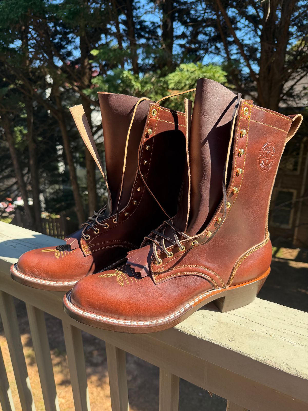 Photo by BigDawg308 on October 16, 2025 of the Frank's Boots Frontier Packer in Horween Timber Chromexcel.
