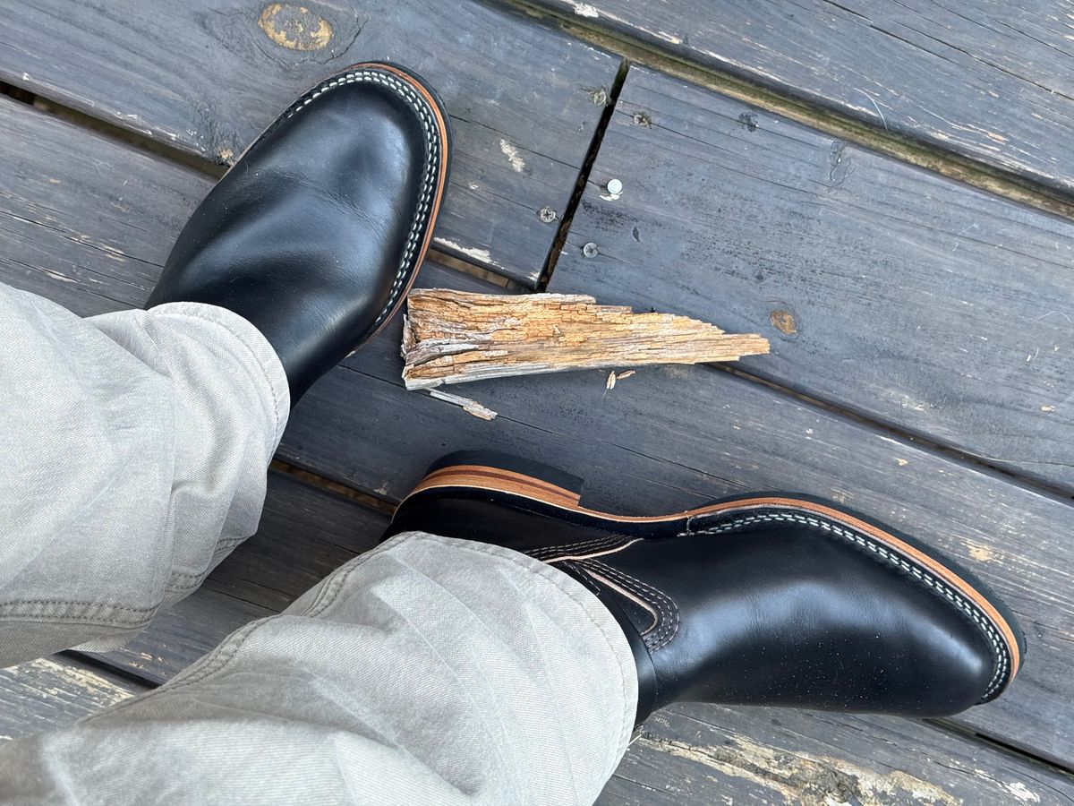 Photo by BigDawg308 on July 3, 2025 of the Wesco Mister Lou in Horween Black Chromexcel Horsehide.