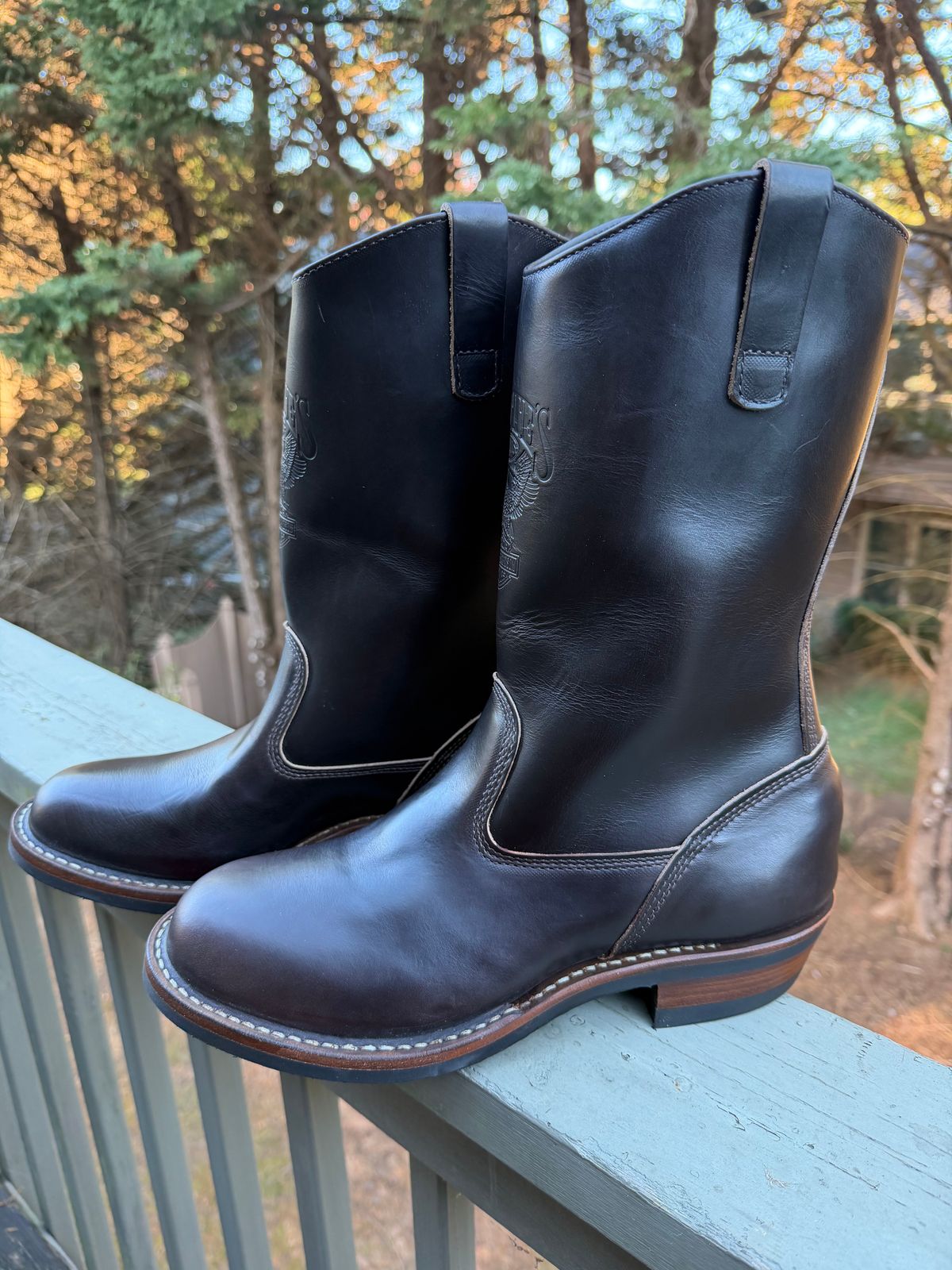 Photo by BigDawg308 on October 22, 2025 of the White's x Harley Davidson Stockman Pull-On in Horween Overdyed Brown Chromexcel.