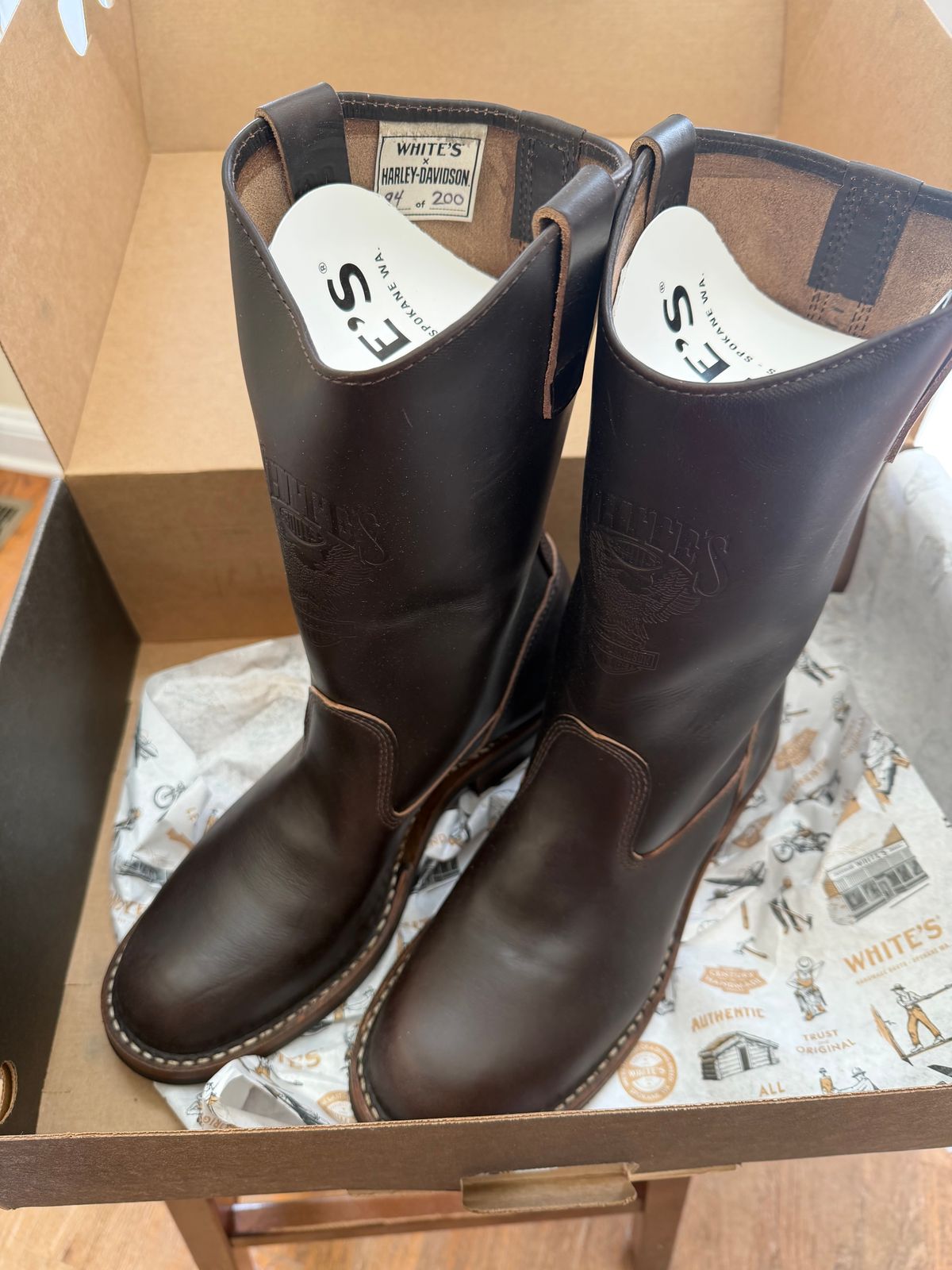 Photo by BigDawg308 on October 22, 2025 of the White's x Harley Davidson Stockman Pull-On in Horween Overdyed Brown Chromexcel.