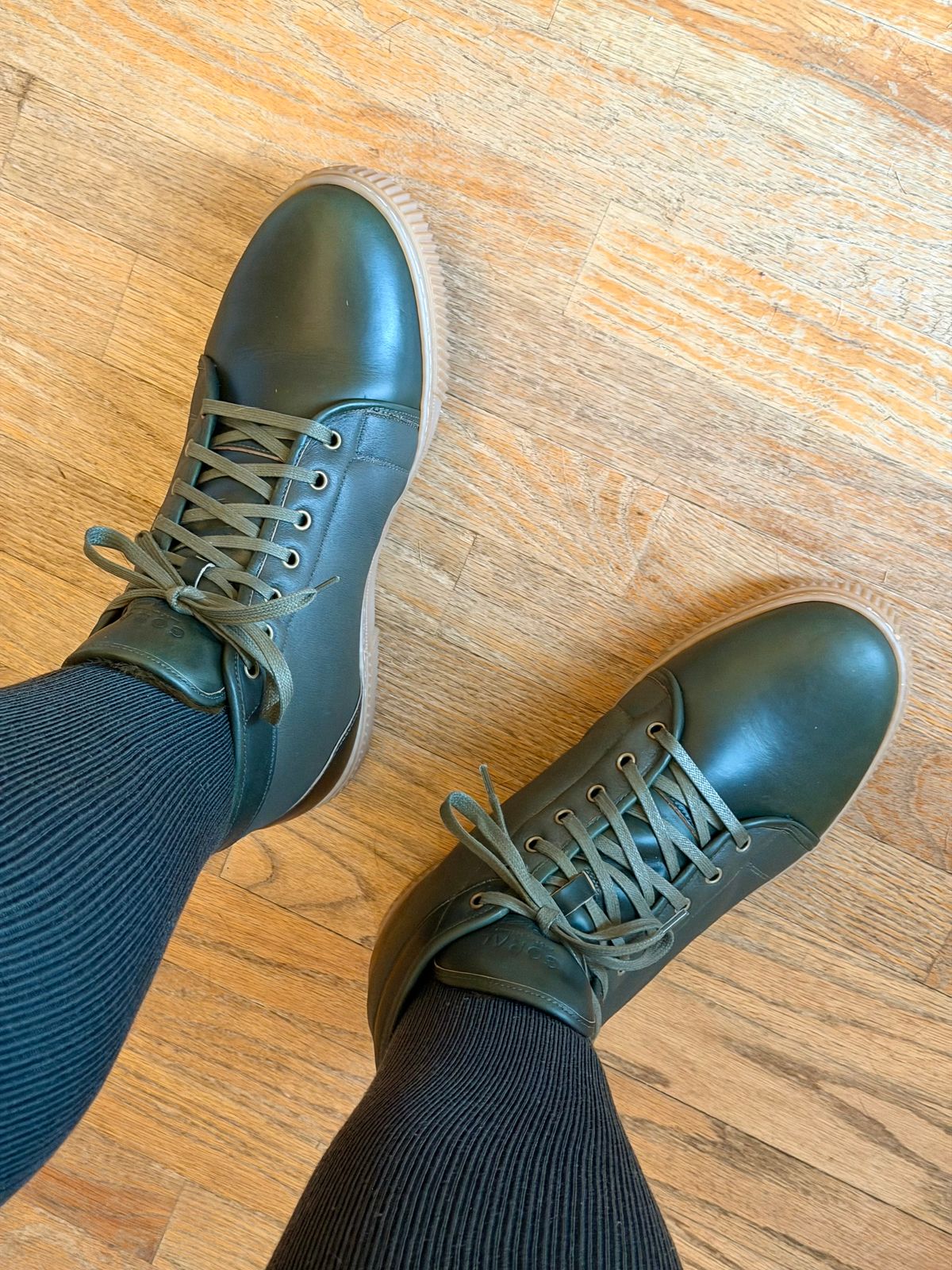Photo by BigDawg308 on December 5, 2025 of the Goral x Rose Anvil Muggs in Horween Forest Green Chromexcel.