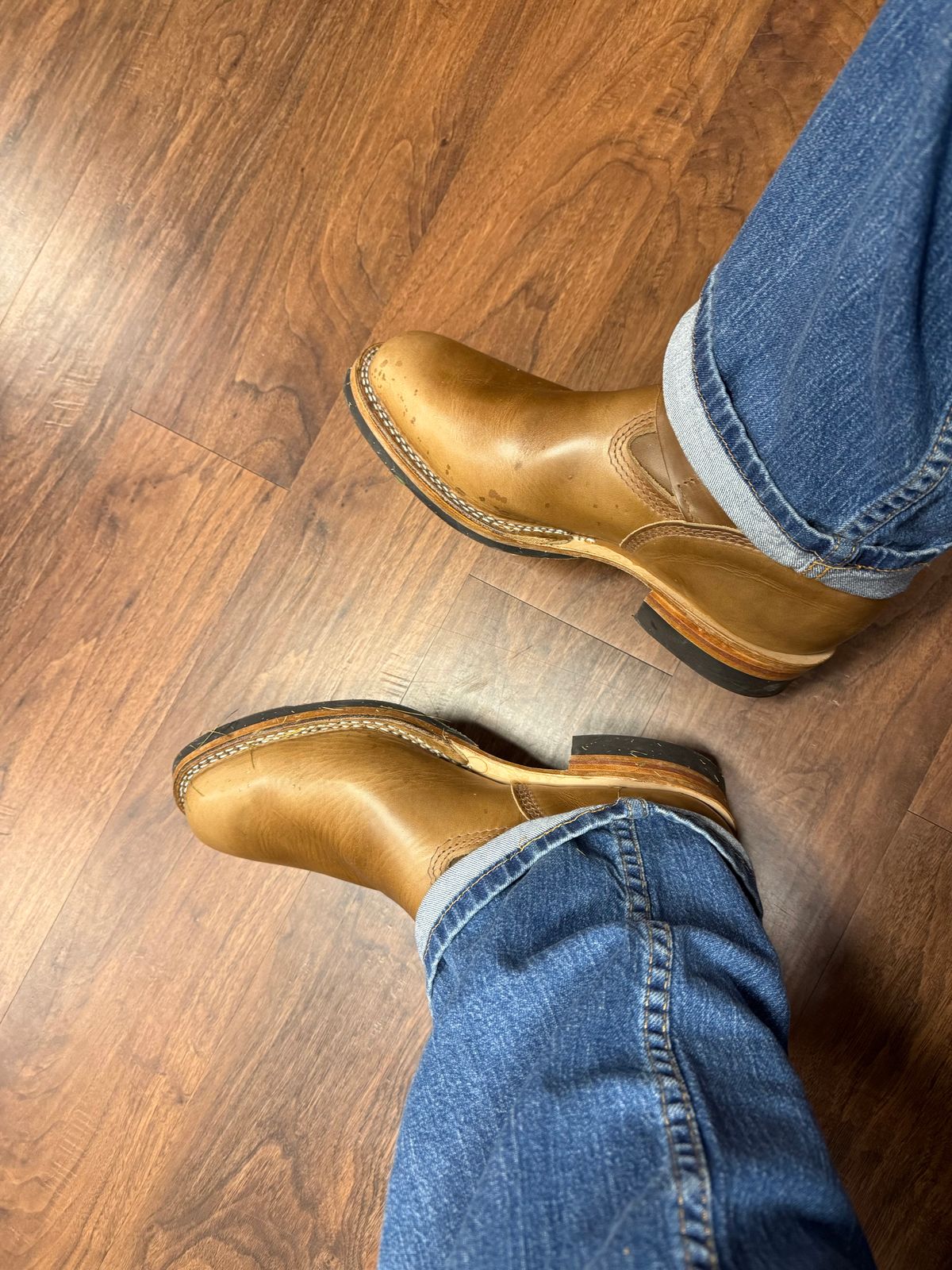 Photo by BigDawg308 on June 24, 2025 of the Wesco Mister Lou in Horween Natural Chromexcel.