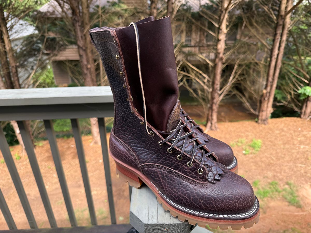 Photo by BigDawg308 on June 19, 2025 of the Nicks Lace To Toe in Law Tanning Walnut Smooth Shruken Bison.