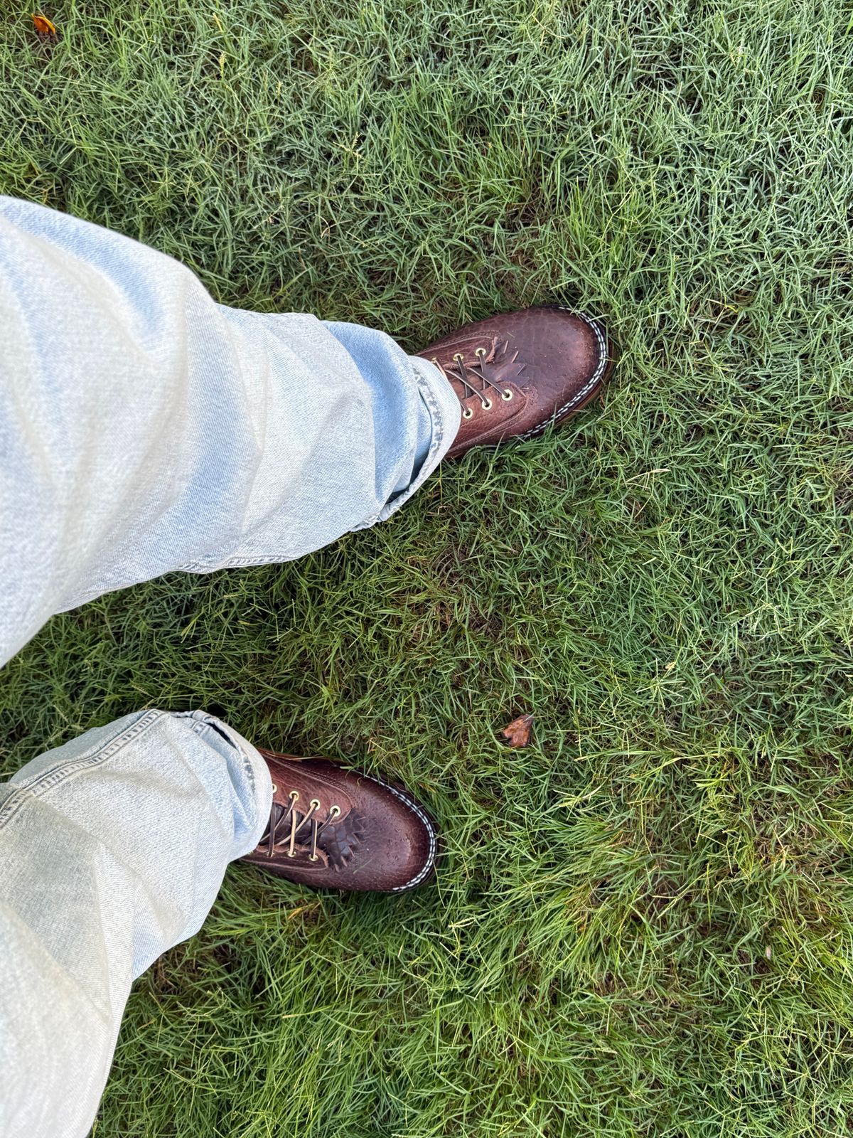 Photo by BigDawg308 on June 20, 2025 of the Nicks Lace To Toe in Law Tanning Walnut Smooth Shruken Bison.