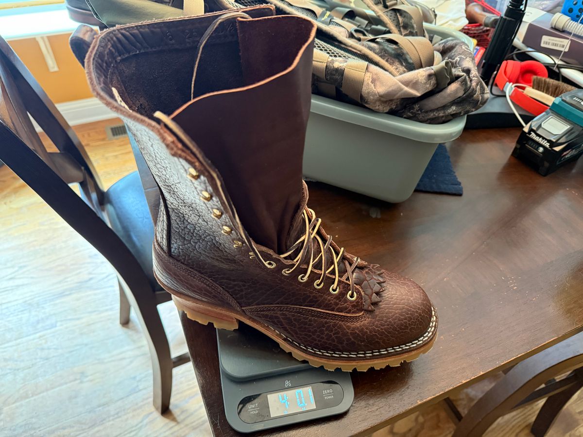 Photo by BigDawg308 on June 21, 2025 of the Nicks Lace To Toe in Law Tanning Walnut Smooth Shruken Bison.