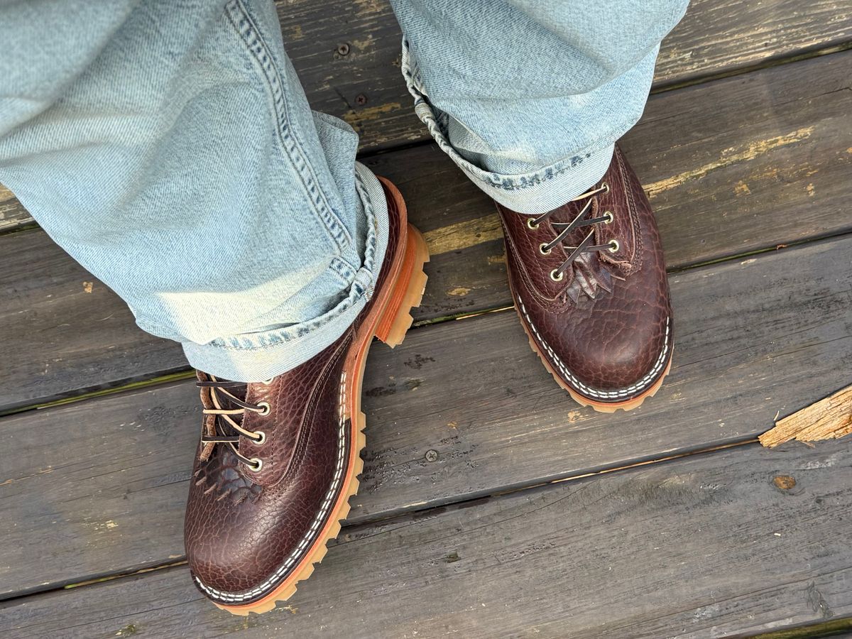 Photo by BigDawg308 on June 20, 2025 of the Nicks Lace To Toe in Law Tanning Walnut Smooth Shruken Bison.