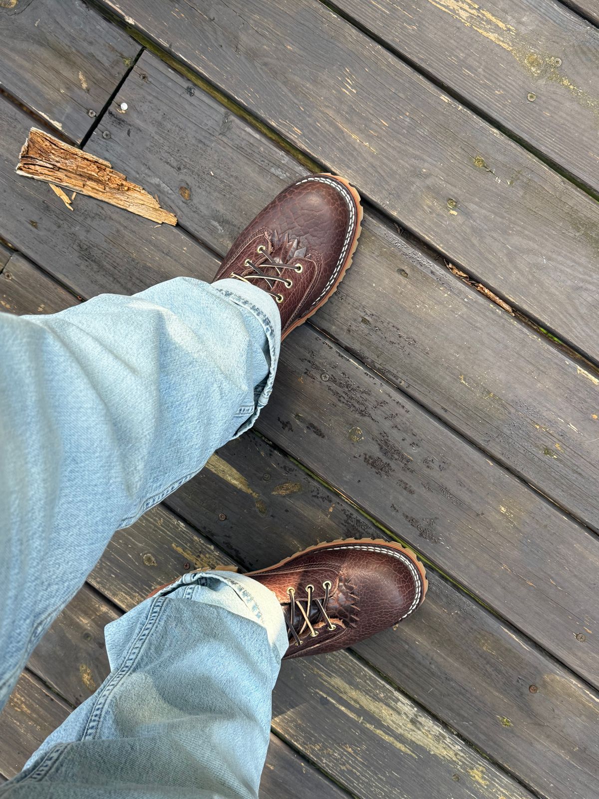 Photo by BigDawg308 on June 20, 2025 of the Nicks Lace To Toe in Law Tanning Walnut Smooth Shruken Bison.