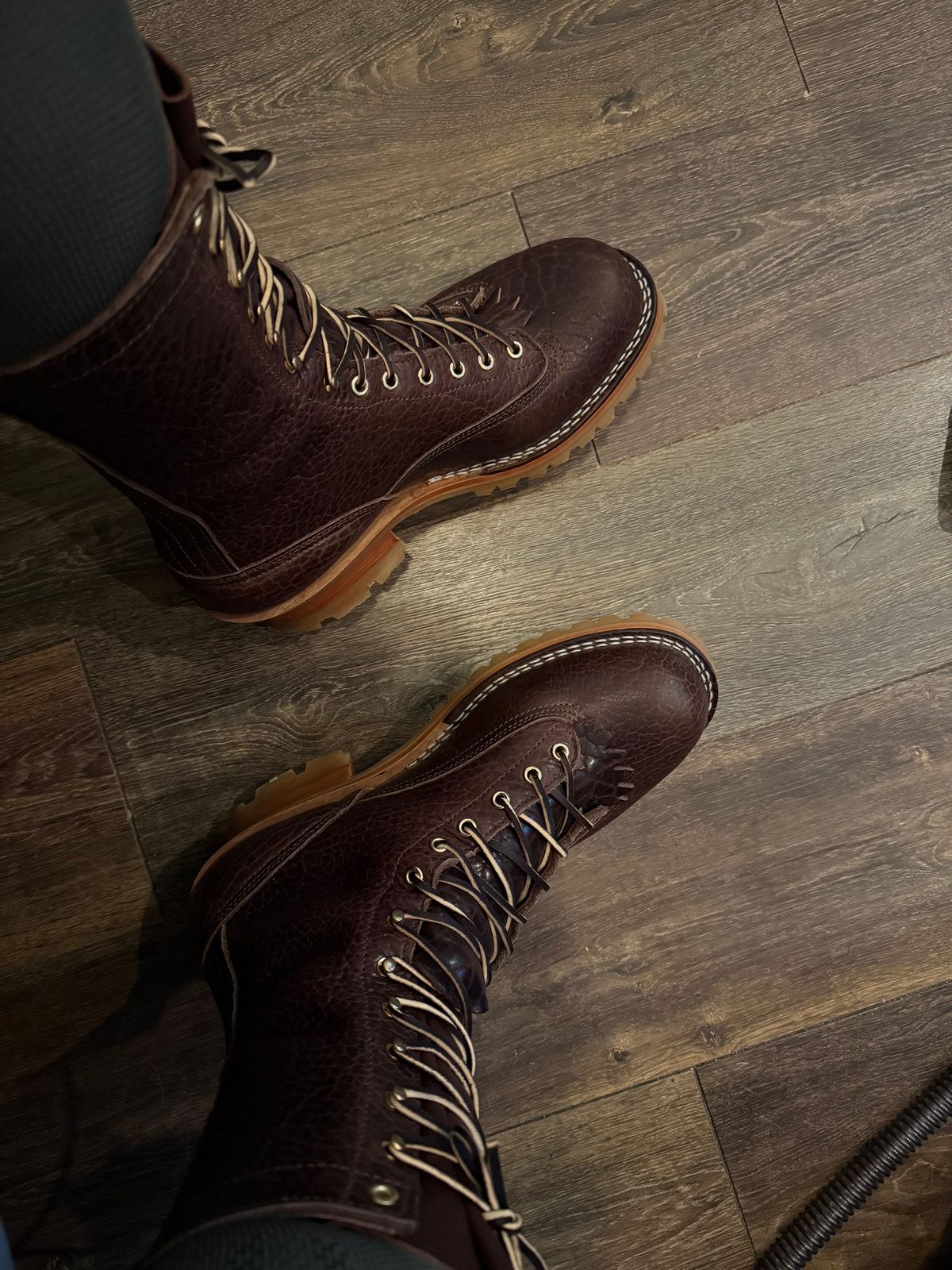 Photo by BigDawg308 on June 20, 2025 of the Nicks Lace To Toe in Law Tanning Walnut Smooth Shruken Bison.