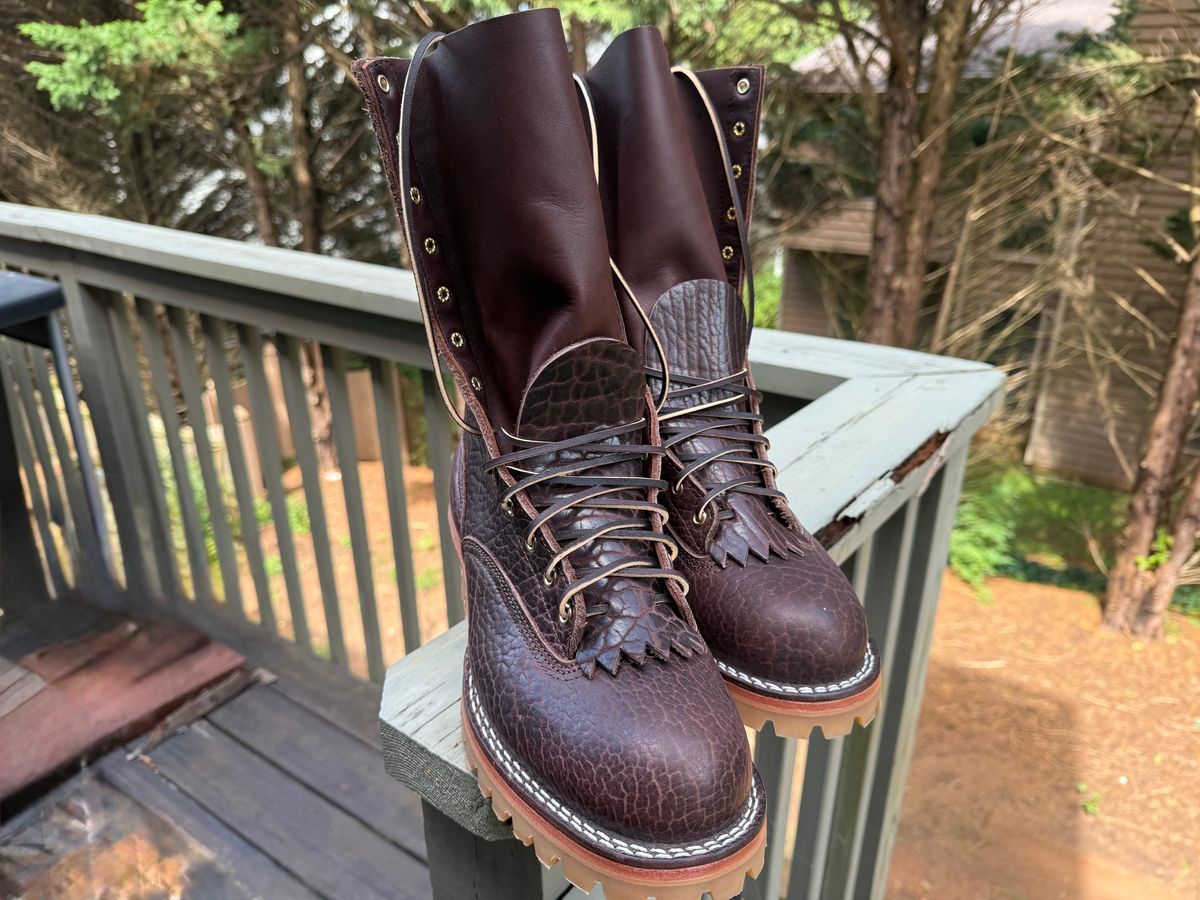 Photo by BigDawg308 on June 19, 2025 of the Nicks Lace To Toe in Law Tanning Walnut Smooth Shruken Bison.